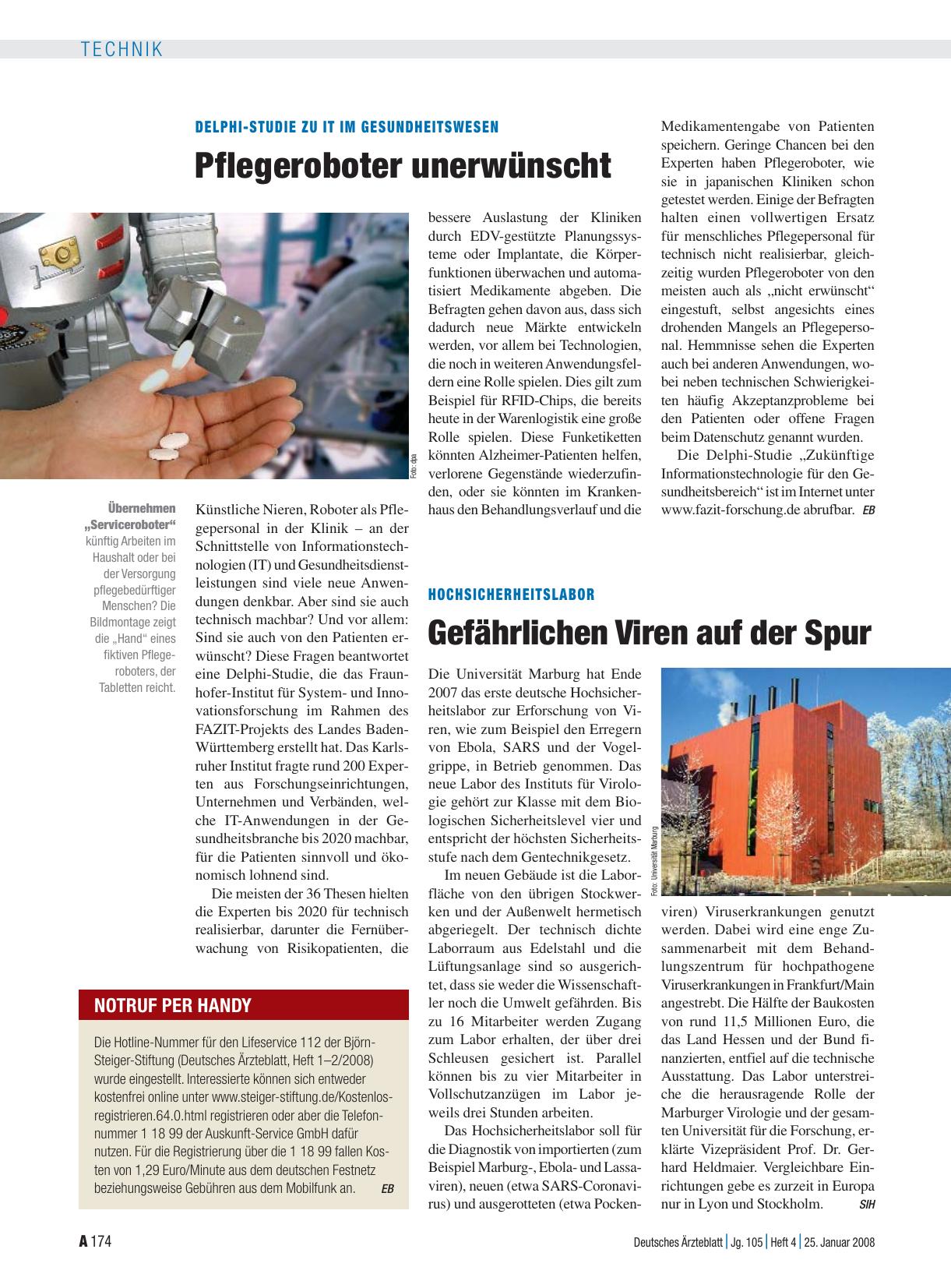 Vorschauseite 1: Delphi-Studie zu IT im Gesundheitswesen: Pflegeroboter unerwünscht