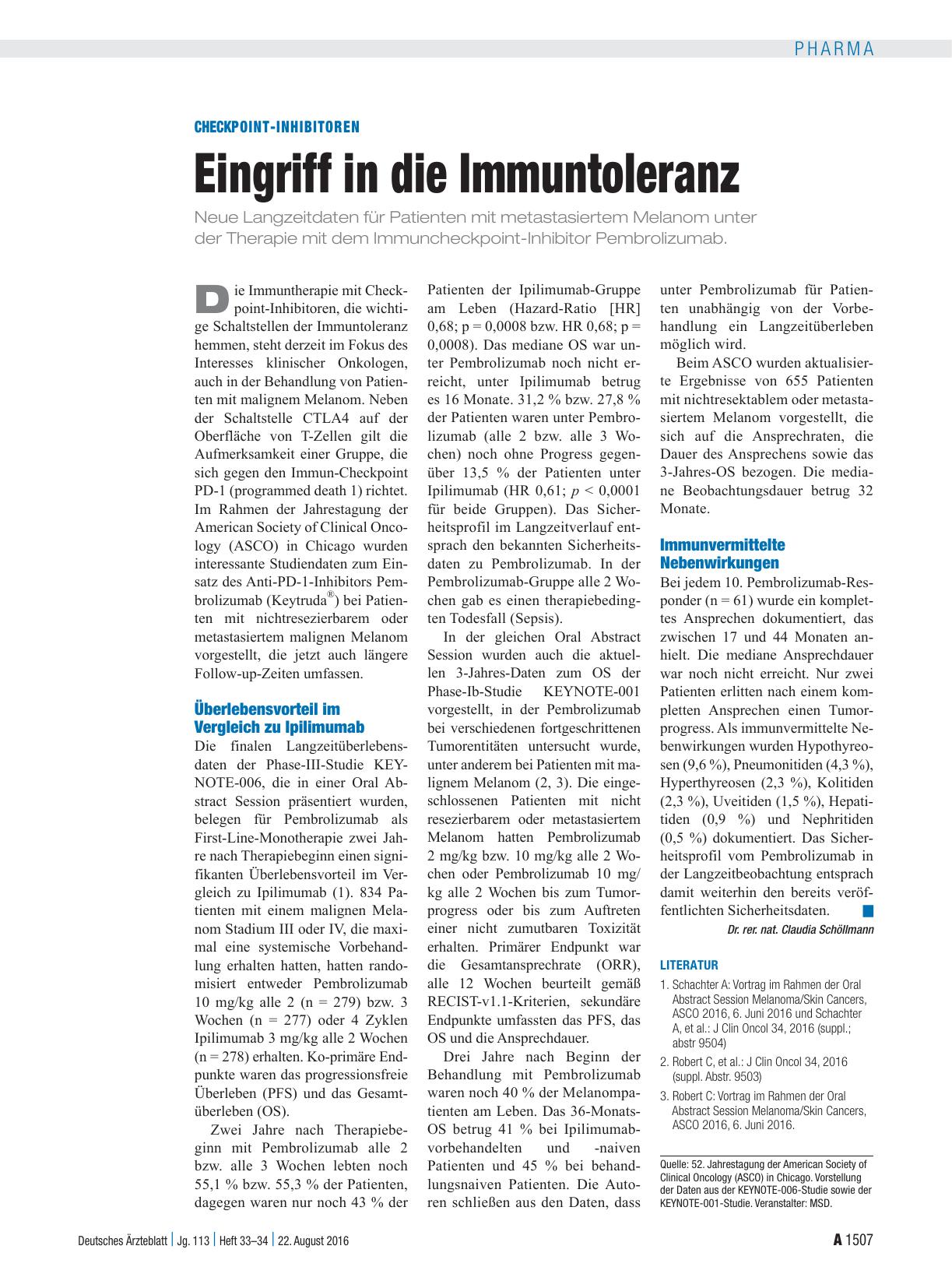 Vorschauseite 1: Checkpoint-Inhibitoren: Eingriff in die Immuntoleranz