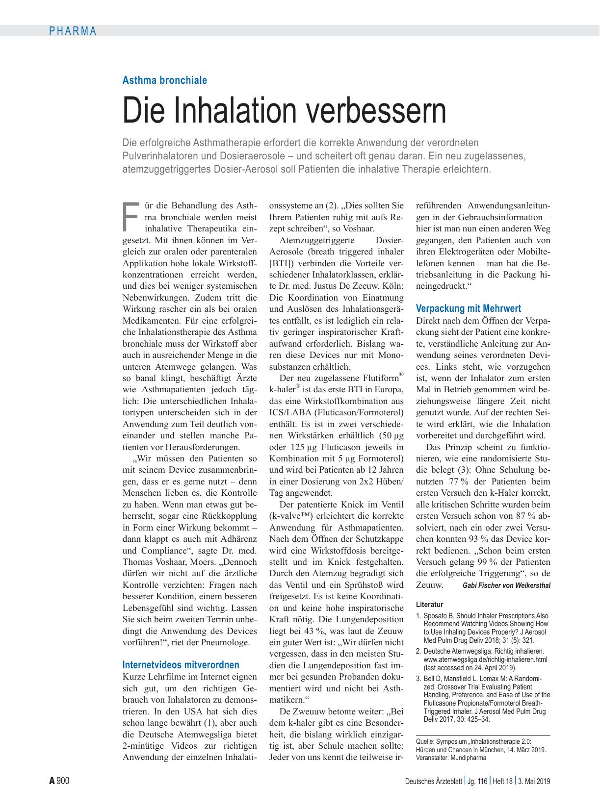 Vorschauseite 1: Asthma bronchiale: Die Inhalation verbessern