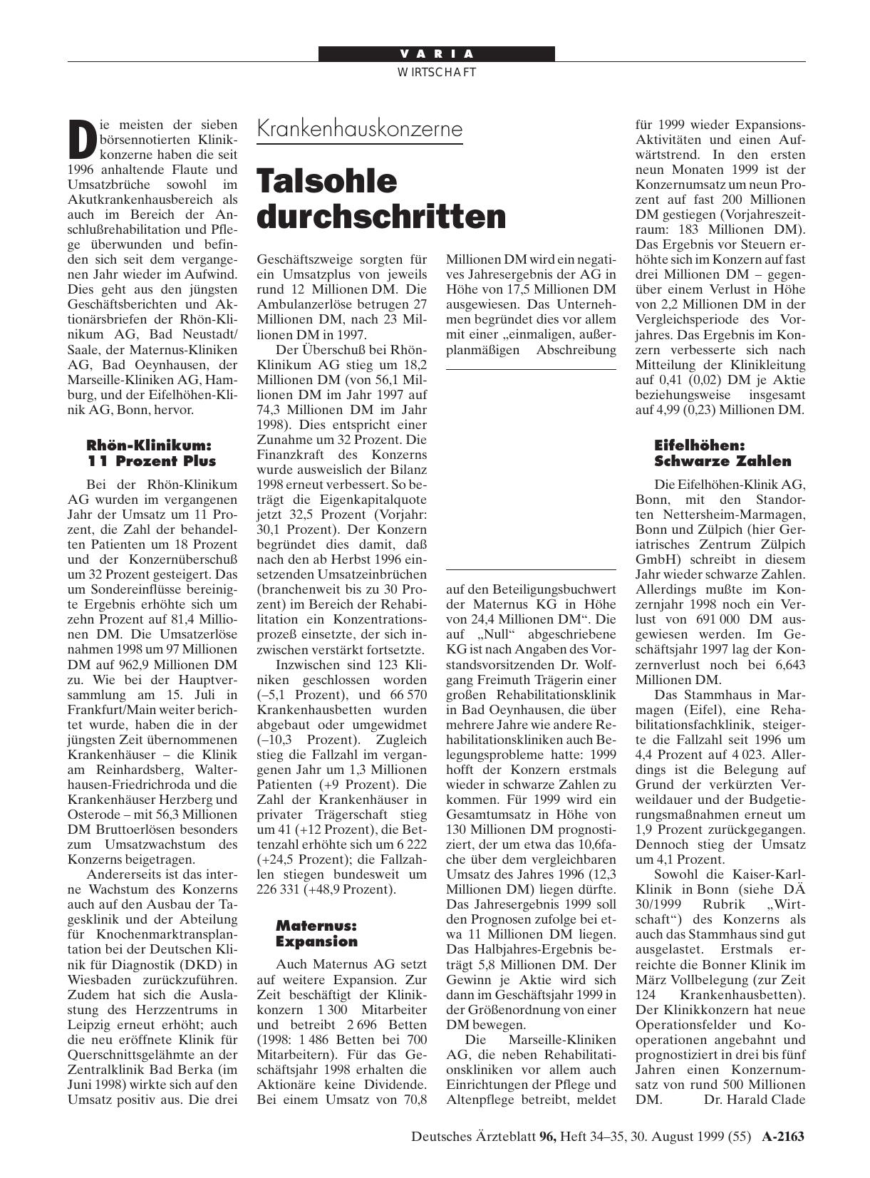 Vorschauseite 1: Krankenhauskonzerne: Talsohle durchschritten