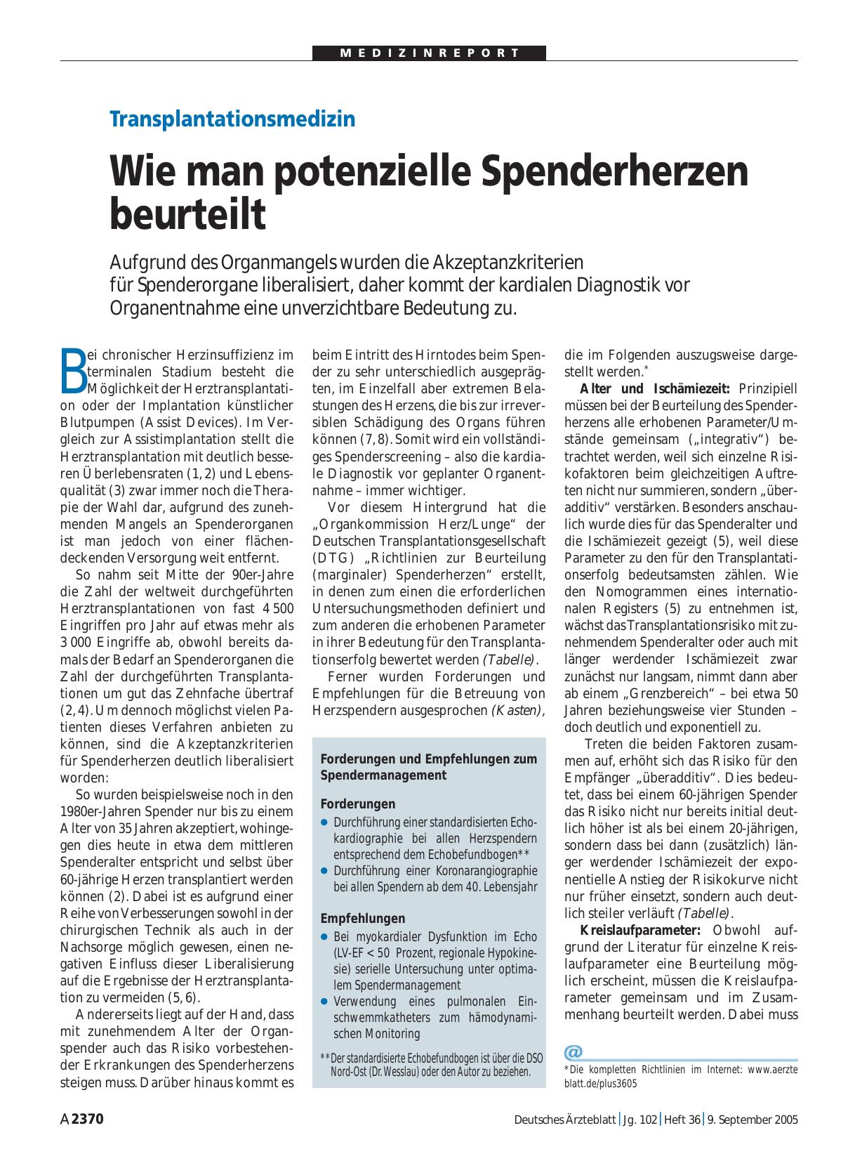 Vorschauseite 1: Transplantationsmedizin: Wie man potenzielle Spenderherzen beurteilt