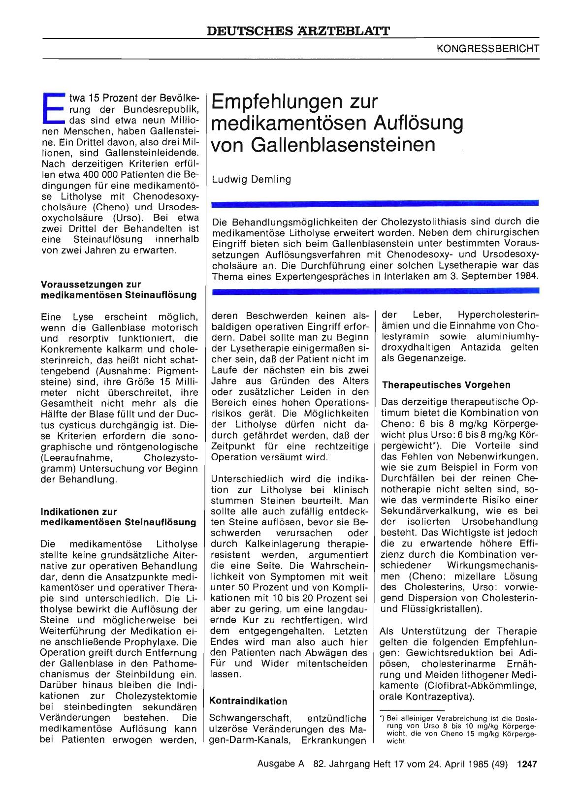 Vorschauseite 1: Empfehlungen zur medikamentösen Auflösung von Gallenblasensteinen