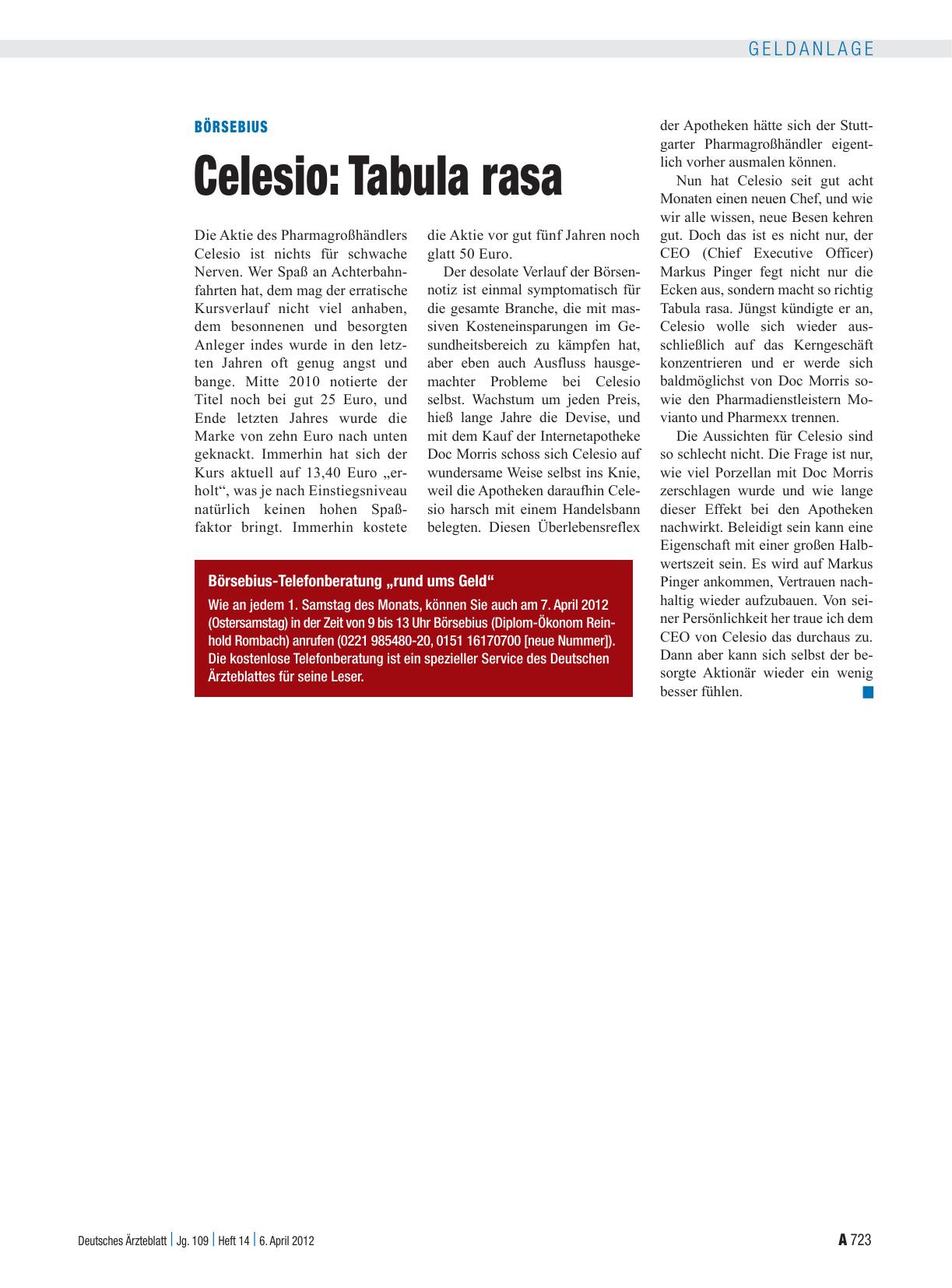 Vorschauseite 1: Börsebius – Celesio: Tabula rasa