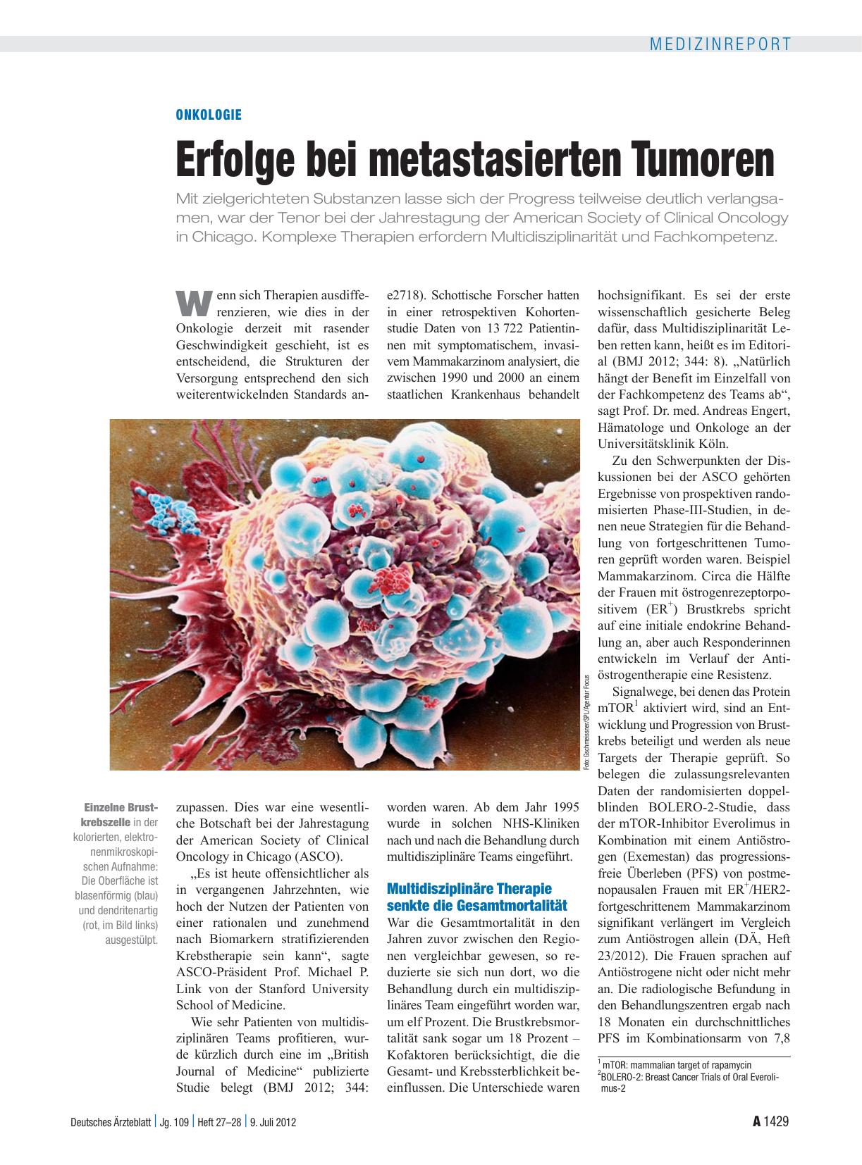 Vorschauseite 1: Onkologie: Erfolge bei metastasierten Tumoren