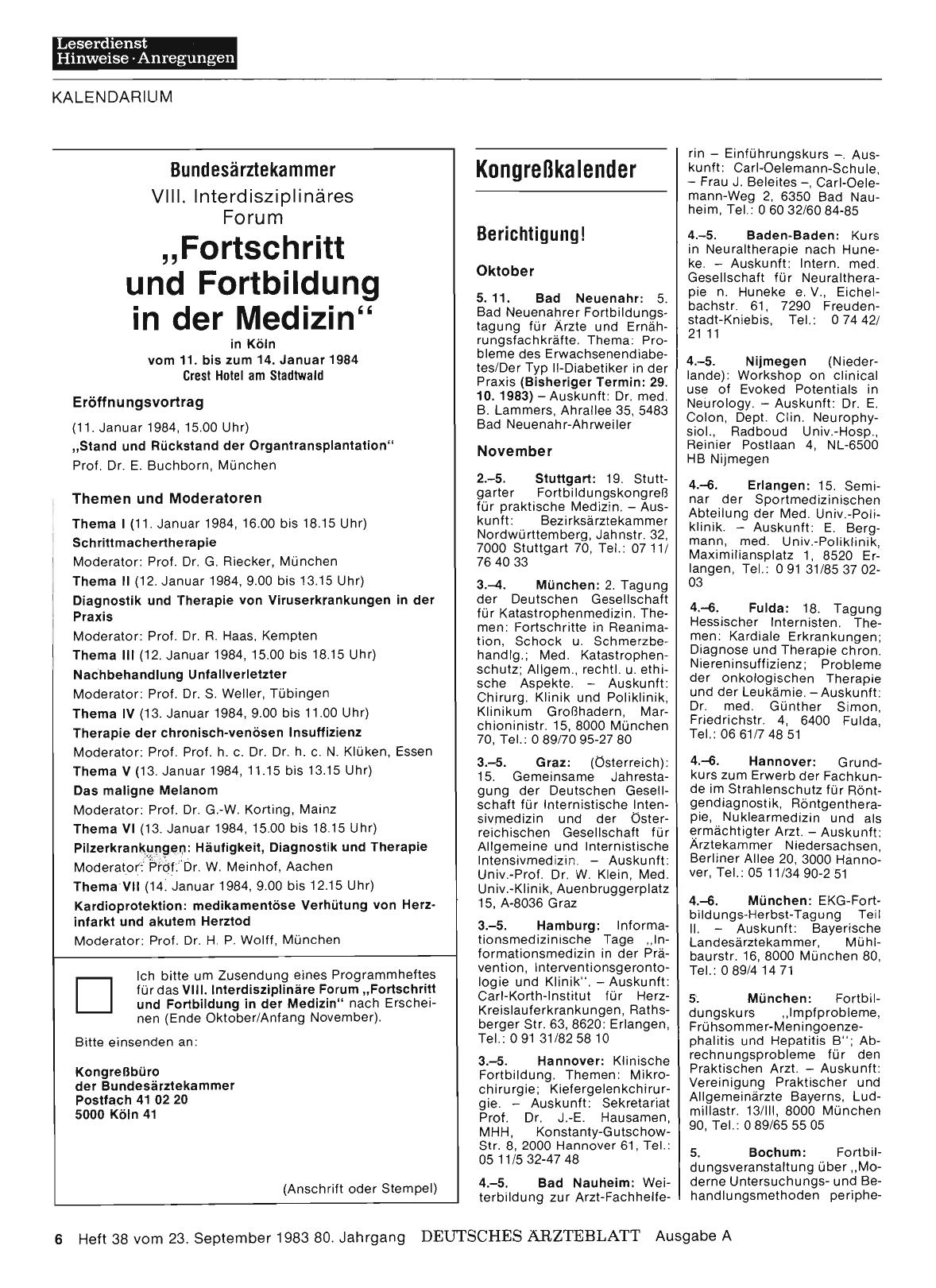 Vorschauseite 1: Kongreßkalender: Berichtigung!