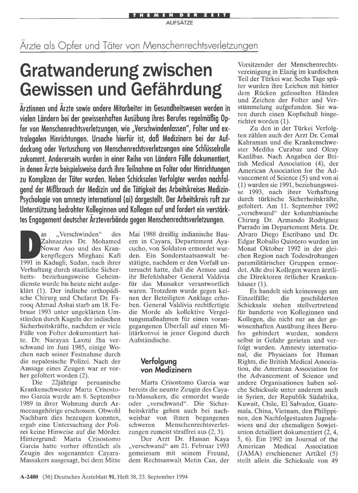 Vorschauseite 1: Ärzte als Opfer und Täter von Menschenrechtsverletzungen: Gratwanderung zwischen Gewissen und Gefährdung