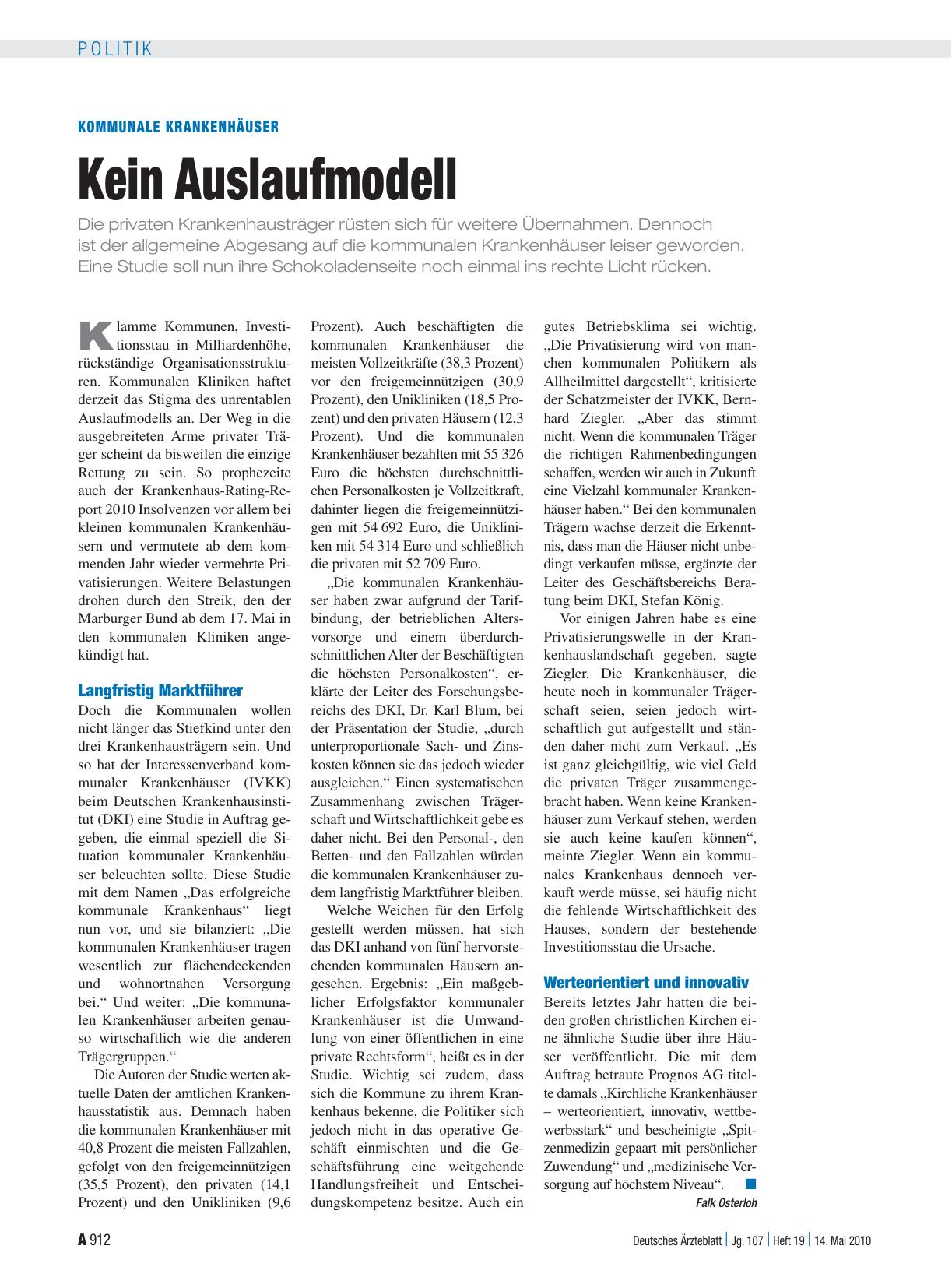 Vorschauseite 1: Kommunale Krankenhäuser: Kein Auslaufmodell
