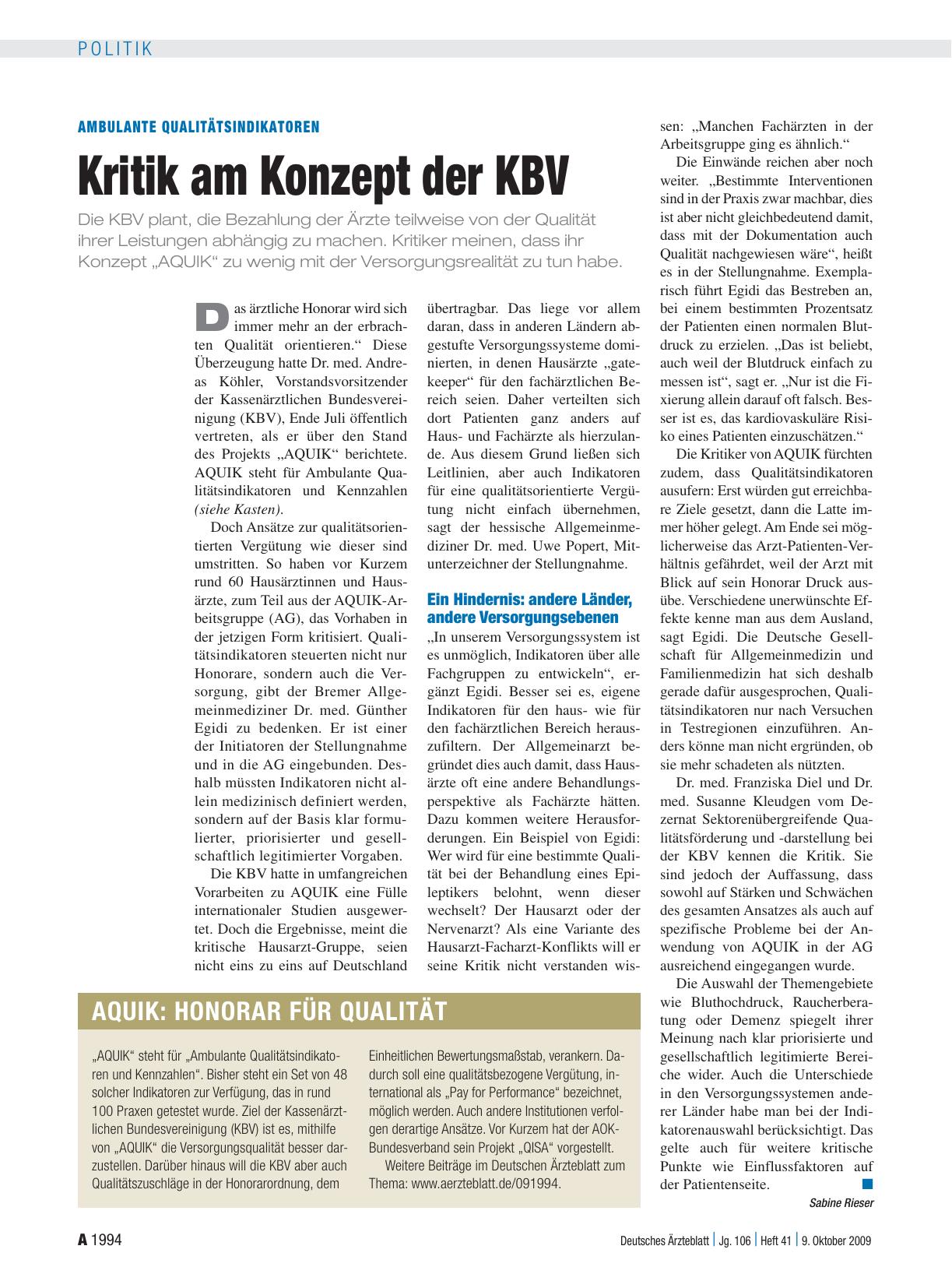 Vorschauseite 1: AQUIK: Honorar für Qualität
