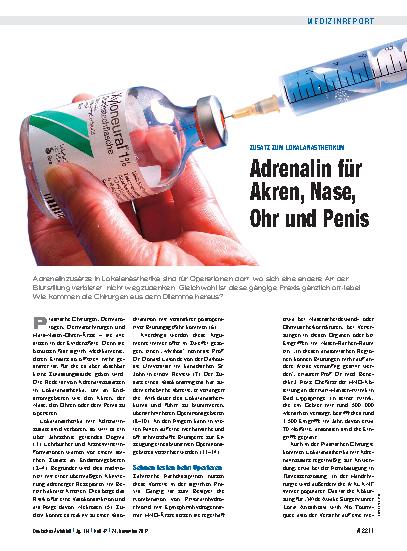 Vorschauseite 1: Zusatz zum Lokalanästhetikum: Adrenalin für Akren, Nase, Ohr und Penis