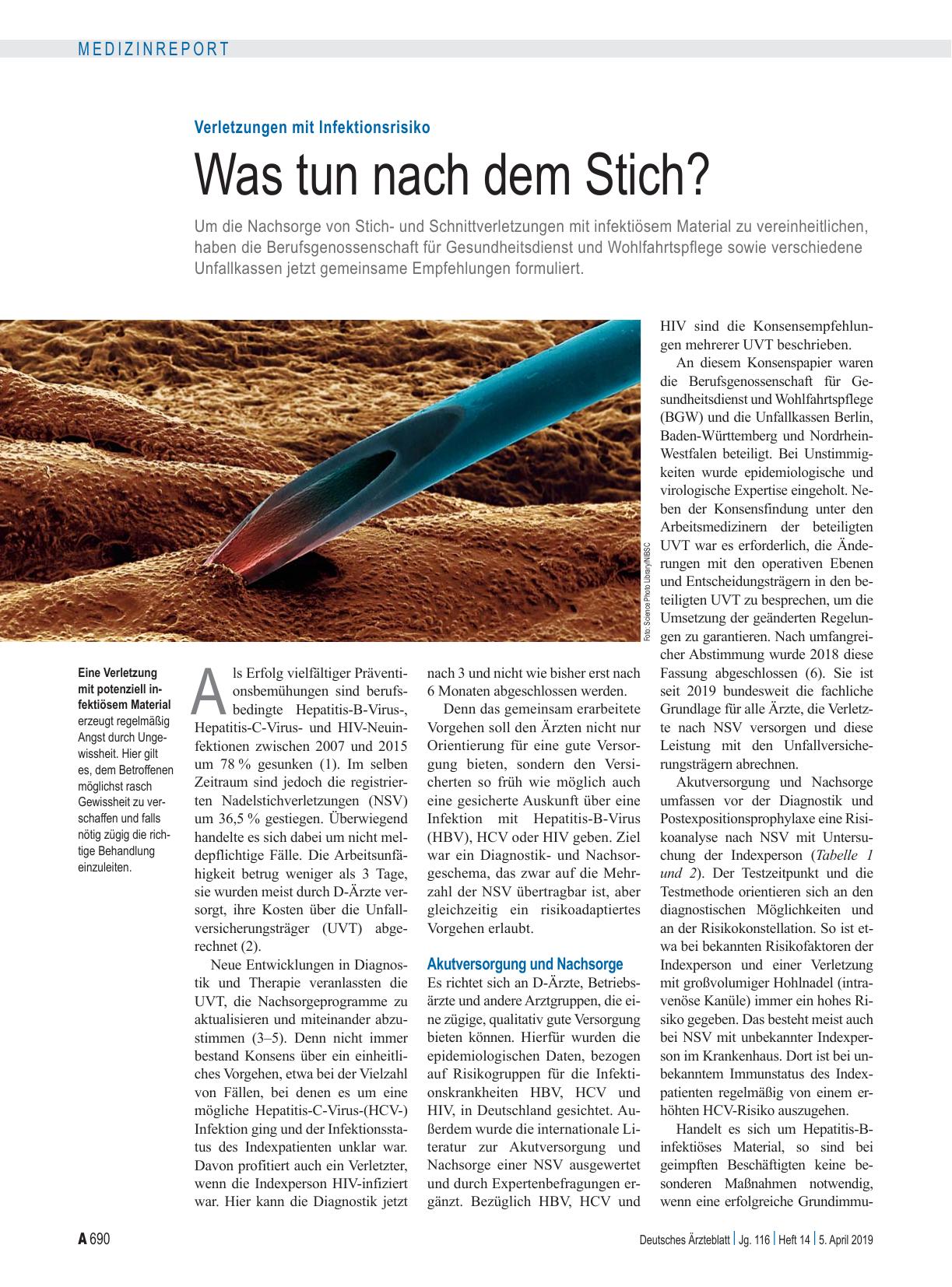 Vorschauseite 1: Verletzungen mit Infektionsrisiko: Was tun nach dem Stich?