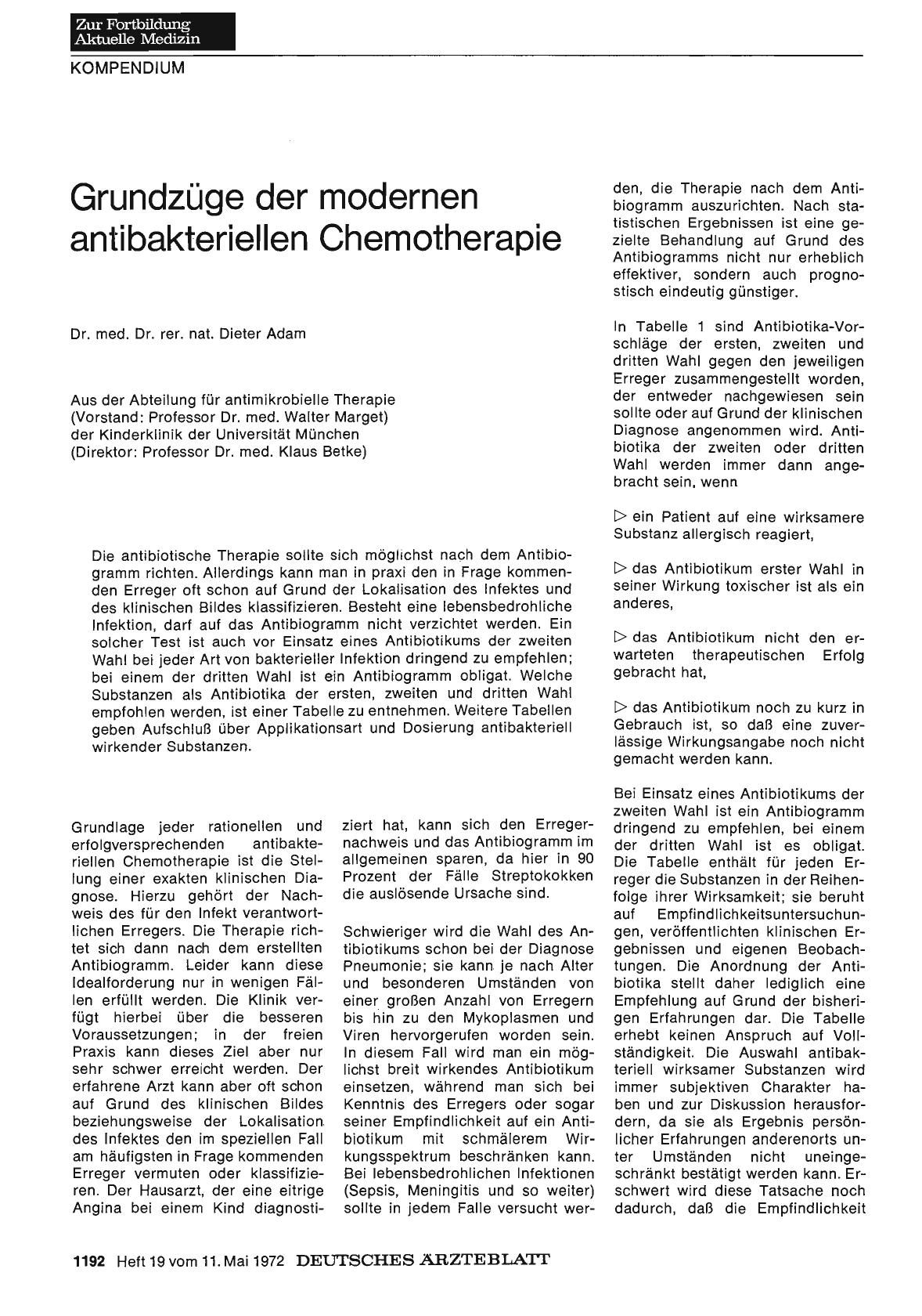 Vorschauseite 1: Grundzüge der modernen antibakteriellen Chemotherapie