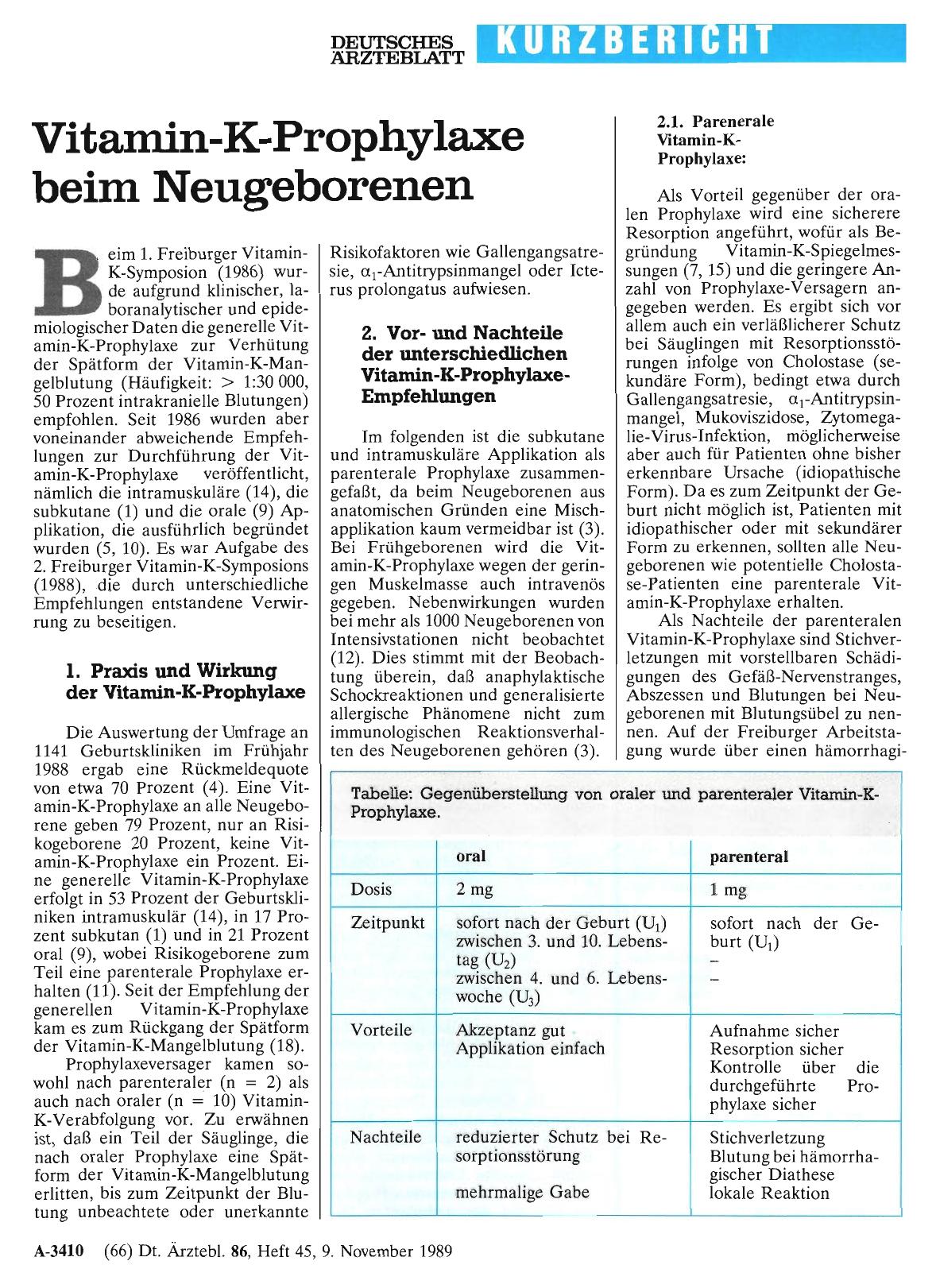 Vorschauseite 1: Vitamin-K-Prophylaxe beim Neugeborenen