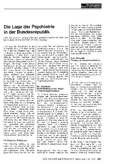 Vorschauseite 1: Die Lage der Psychiatrie in der Bundesrepublik