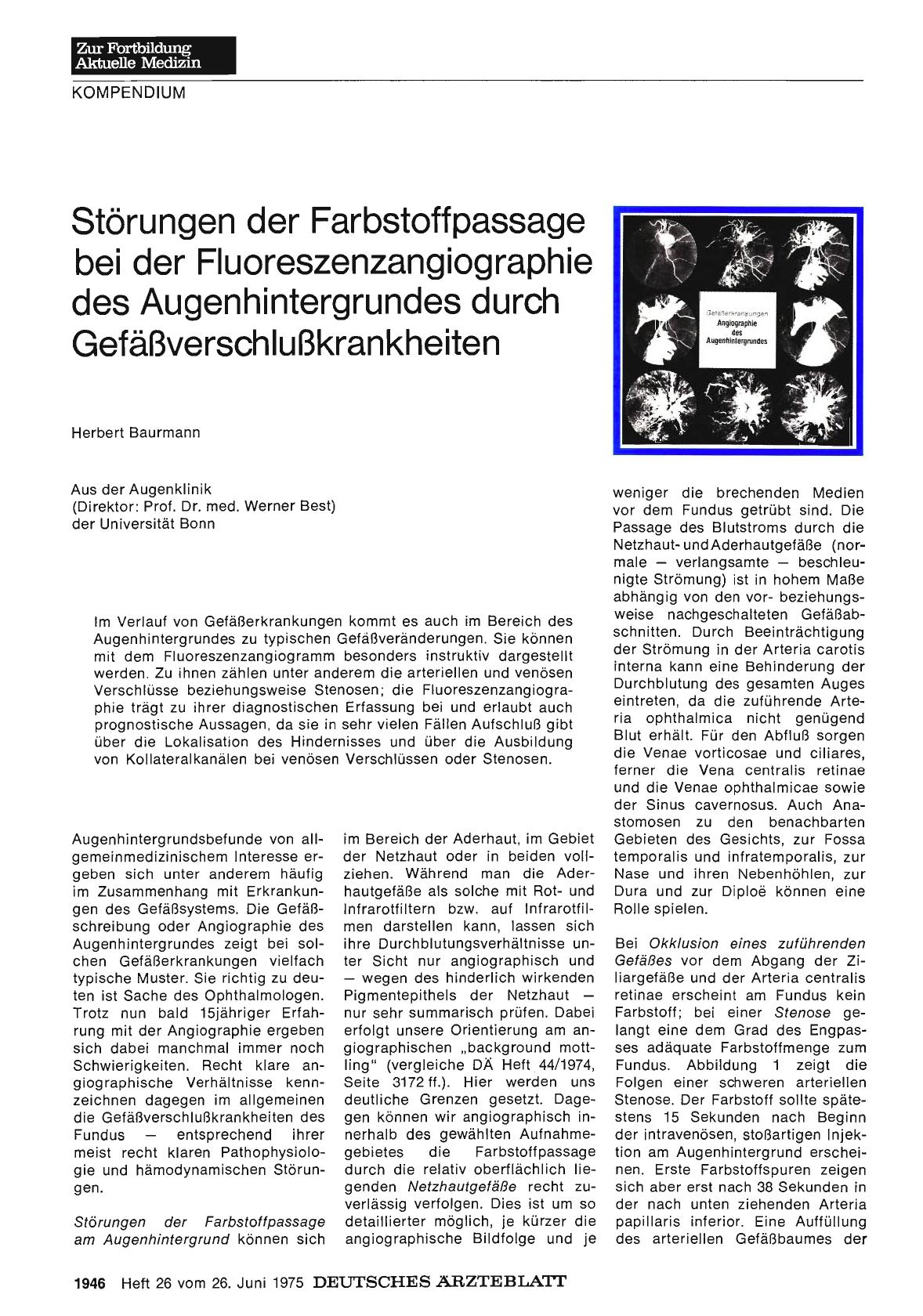 Vorschauseite 1: Störungen der Farbstoffpassage bei der Fluoreszenzangiographie des Augenhintergrundes durch Gefäßverschlußkrankheiten