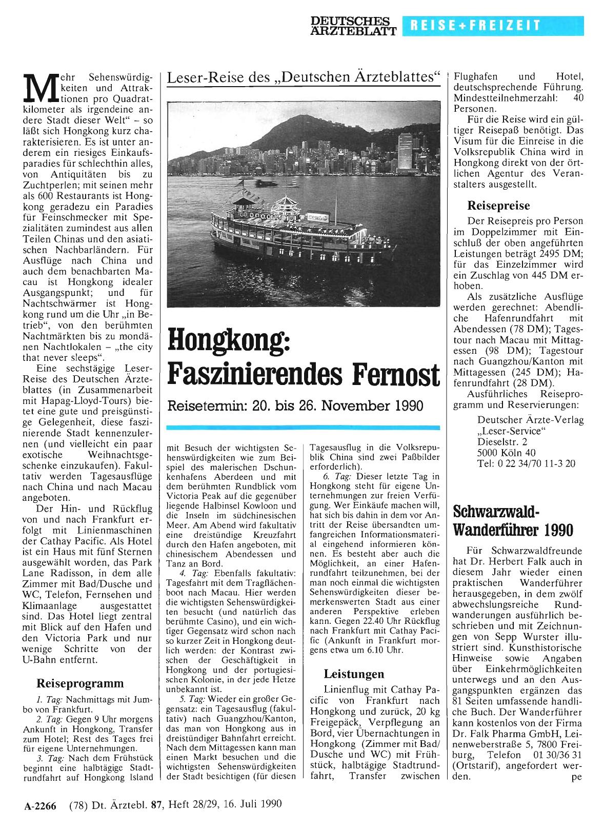 Vorschauseite 1: Leser-Reise des „Deutschen Ärzteblattes“: Hongkong: Faszinierendes Fernost
