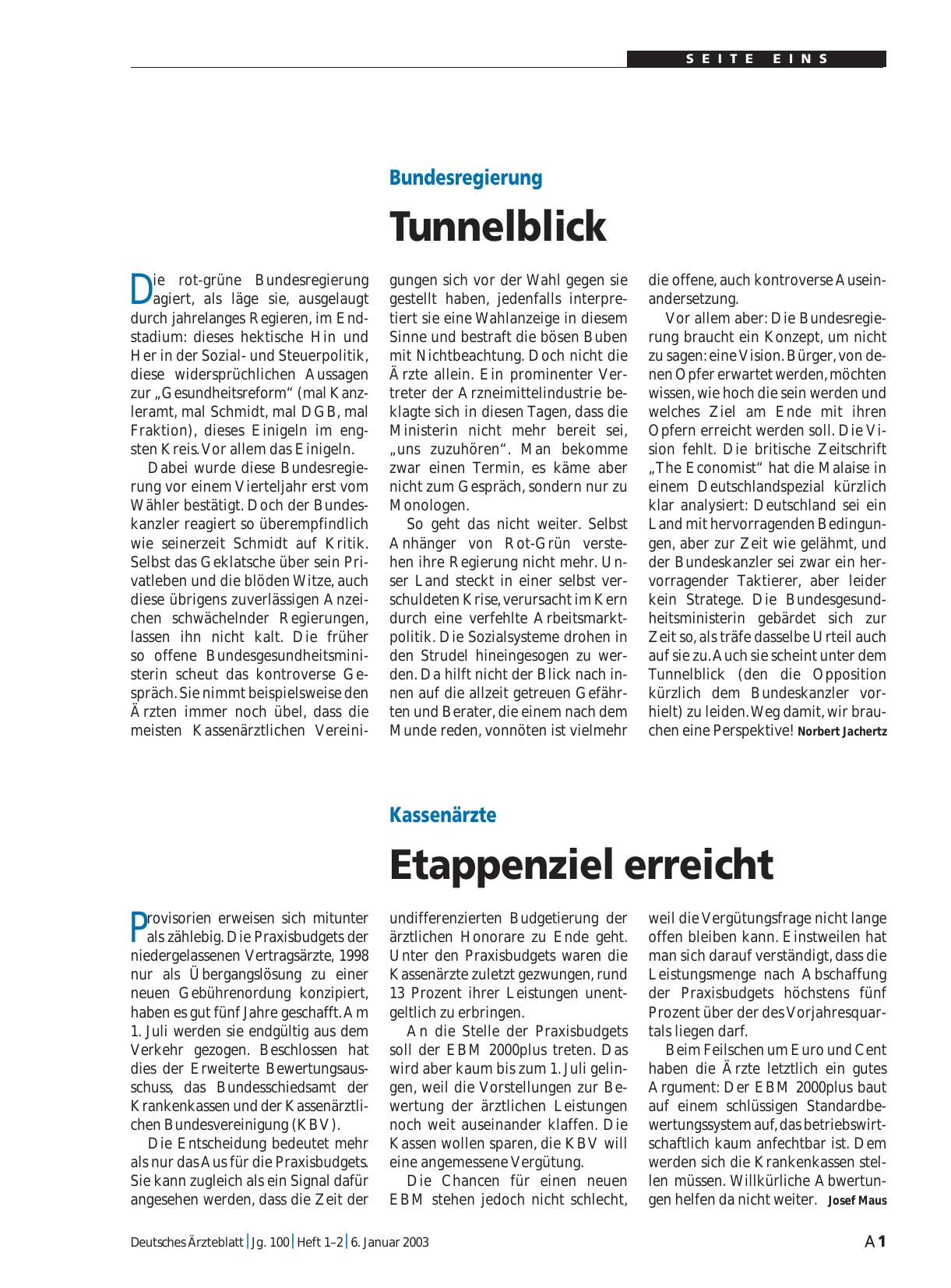 Vorschauseite 1: Bundesregierung: Tunnelblick