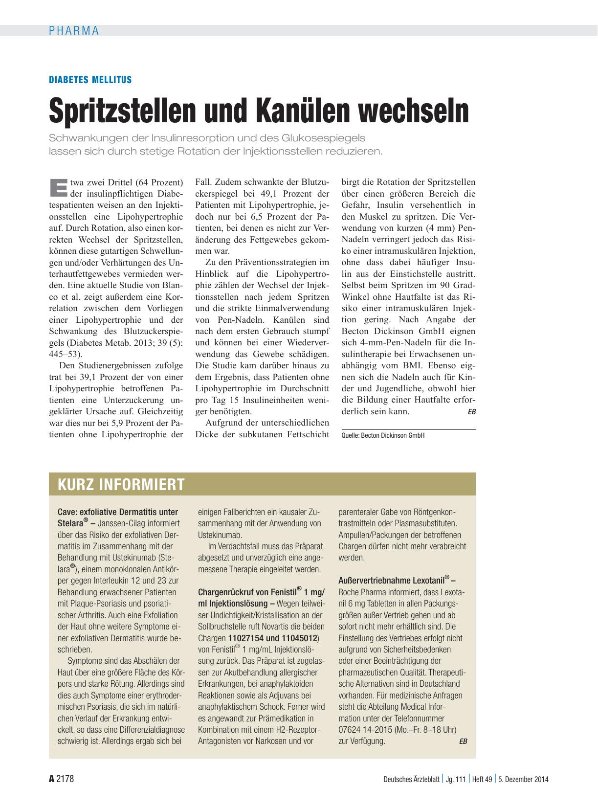 Vorschauseite 1: Diabetes mellitus: Spritzstellen und Kanülen wechseln