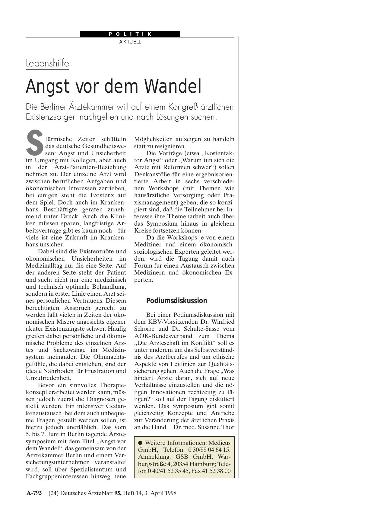 Vorschauseite 1: Lebenshilfe: Angst vor dem Wandel