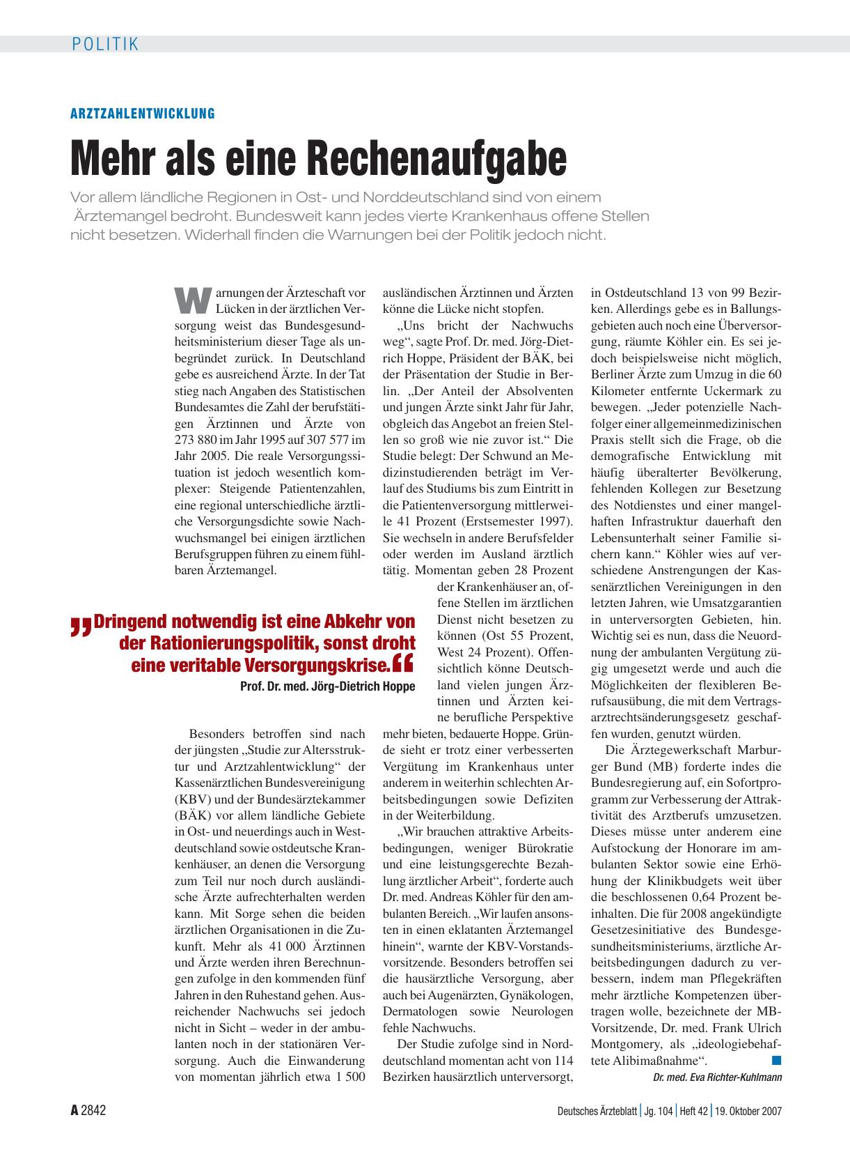 Vorschauseite 1: Arztzahlentwicklung: Mehr als eine Rechenaufgabe