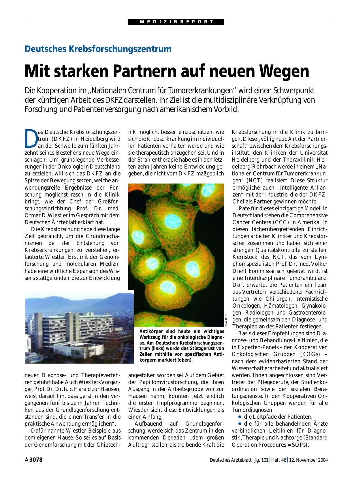 Vorschauseite 1: Deutsches Krebsforschungszentrum: Mit starken Partnern auf neuen Wegen
