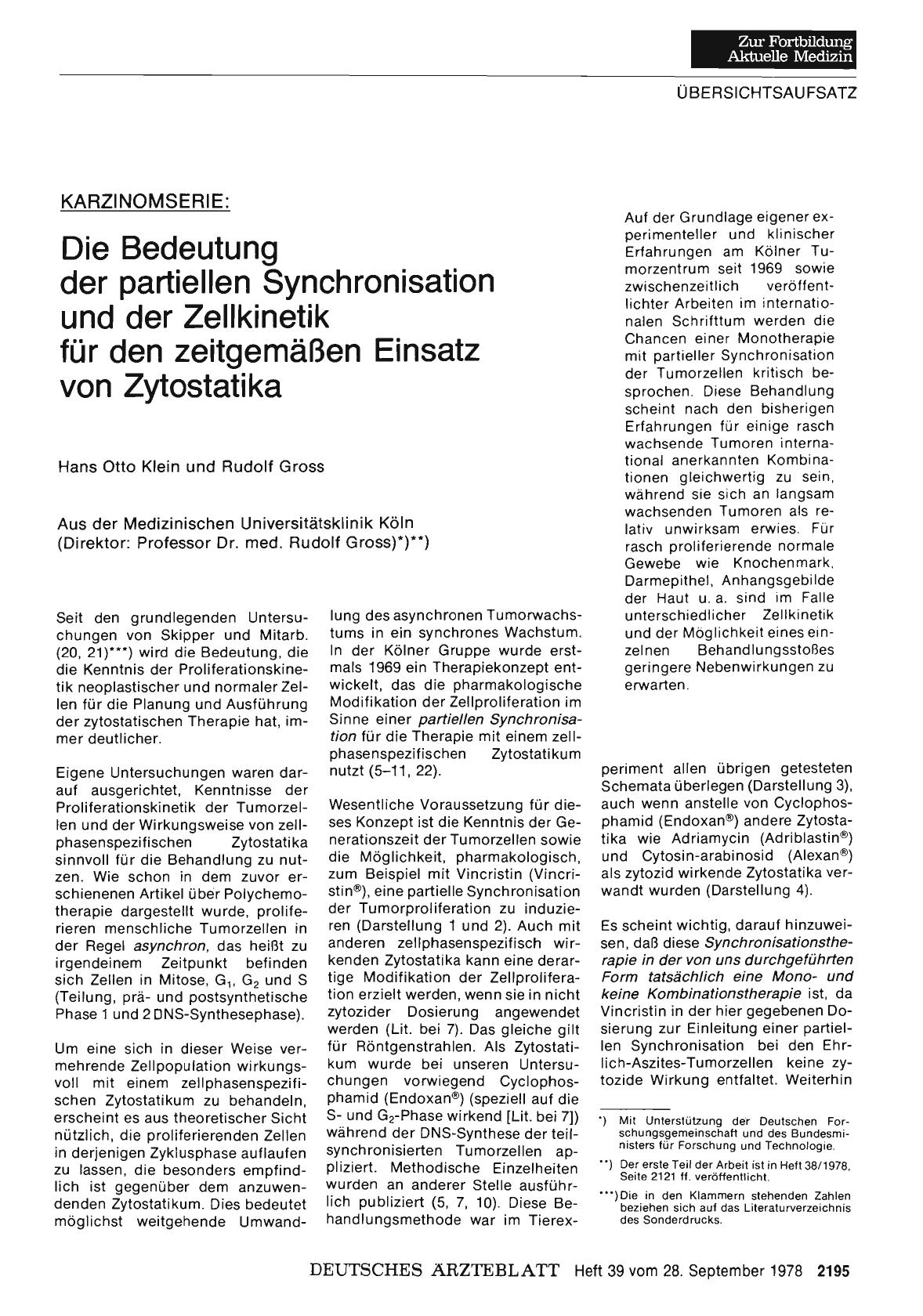 Vorschauseite 1: KARZINOMSERIE: Die Bedeutung der partiellen Synchronisation und der Zellkinetik für den zeitgemäßen Einsatz von Zytostatika