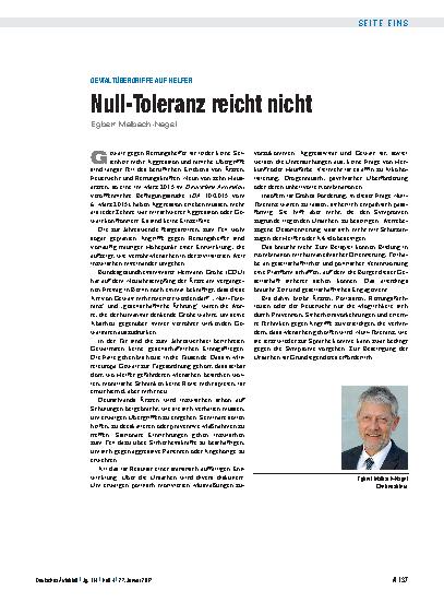 Vorschauseite 1: Gewaltübergriffe auf Helfer: Null-Toleranz reicht nicht