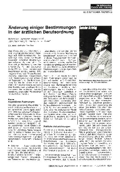 Vorschauseite 1: Änderung einiger Bestimmungen in der ärztlichen Berufsordnung