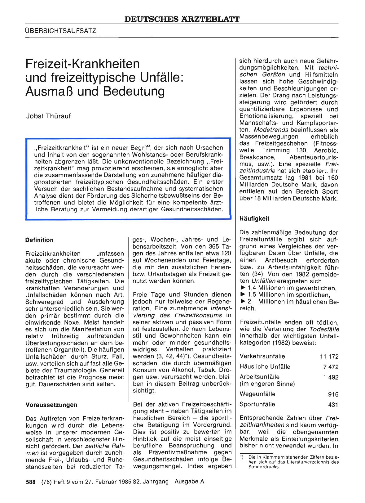 Vorschauseite 1: Freizeit-Krankheiten und freizeittypische Unfälle: Ausmaß und Bedeutung