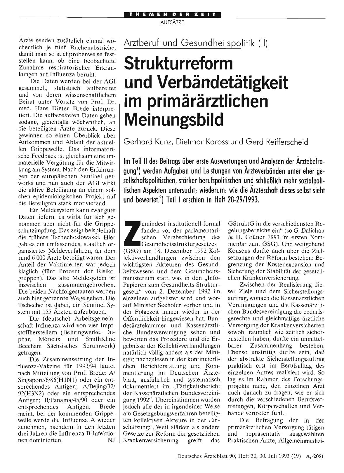 Vorschauseite 1: Arztberuf und Gesundheitspolitik (II): Strukturreform und Verbändetätigkeit im primärärztlichen Meinungsbild