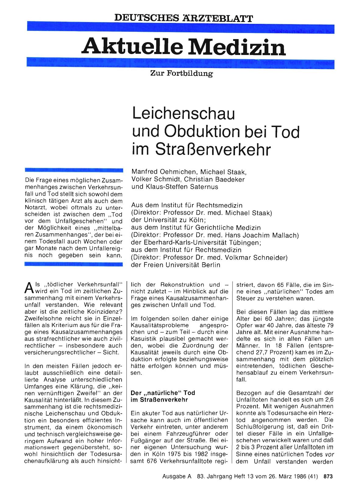 Vorschauseite 1: Leichenschau und Obduktion bei Tod im Straßenverkehr