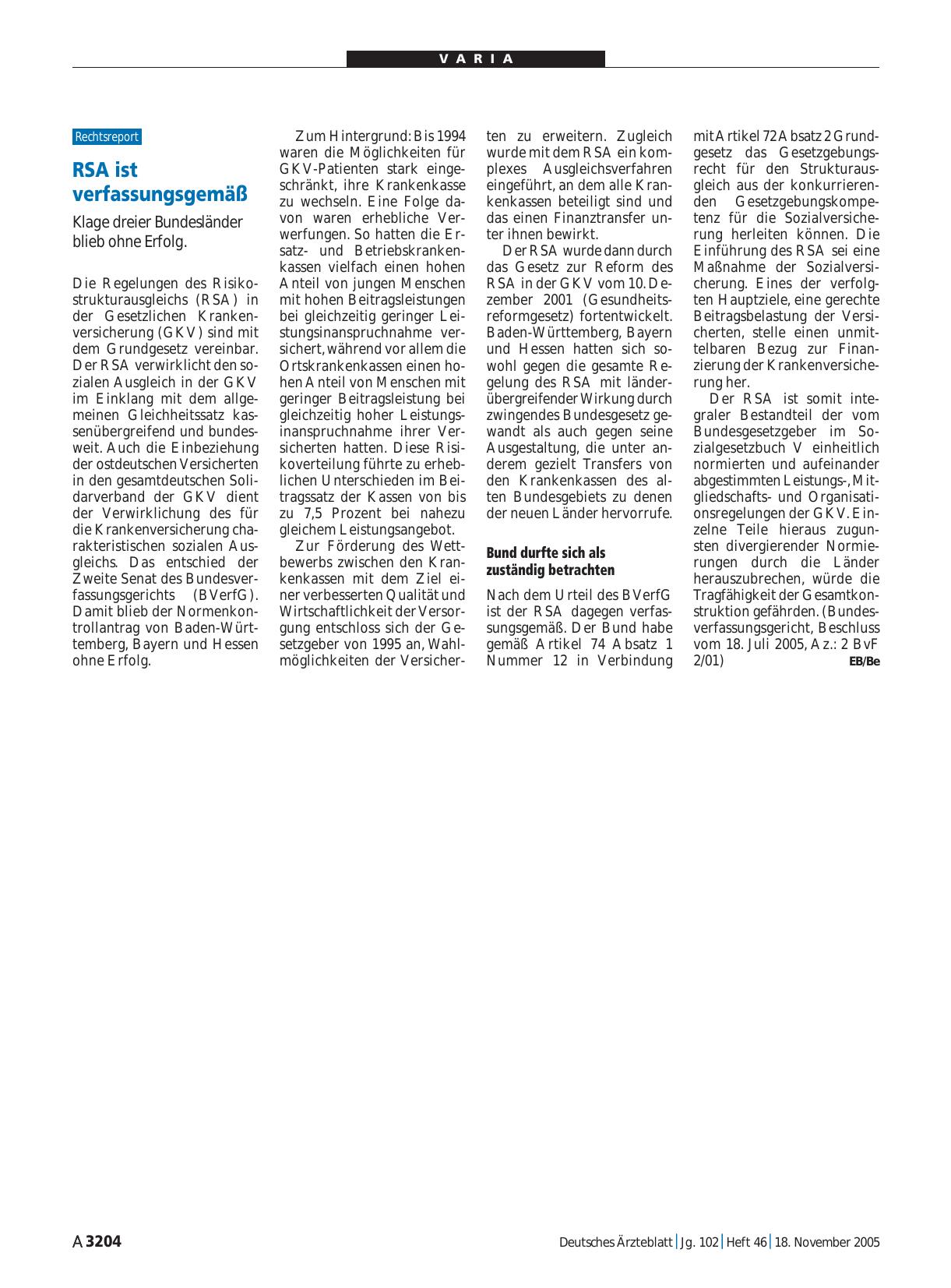 Vorschauseite 1: RSA ist verfassungsgemäß