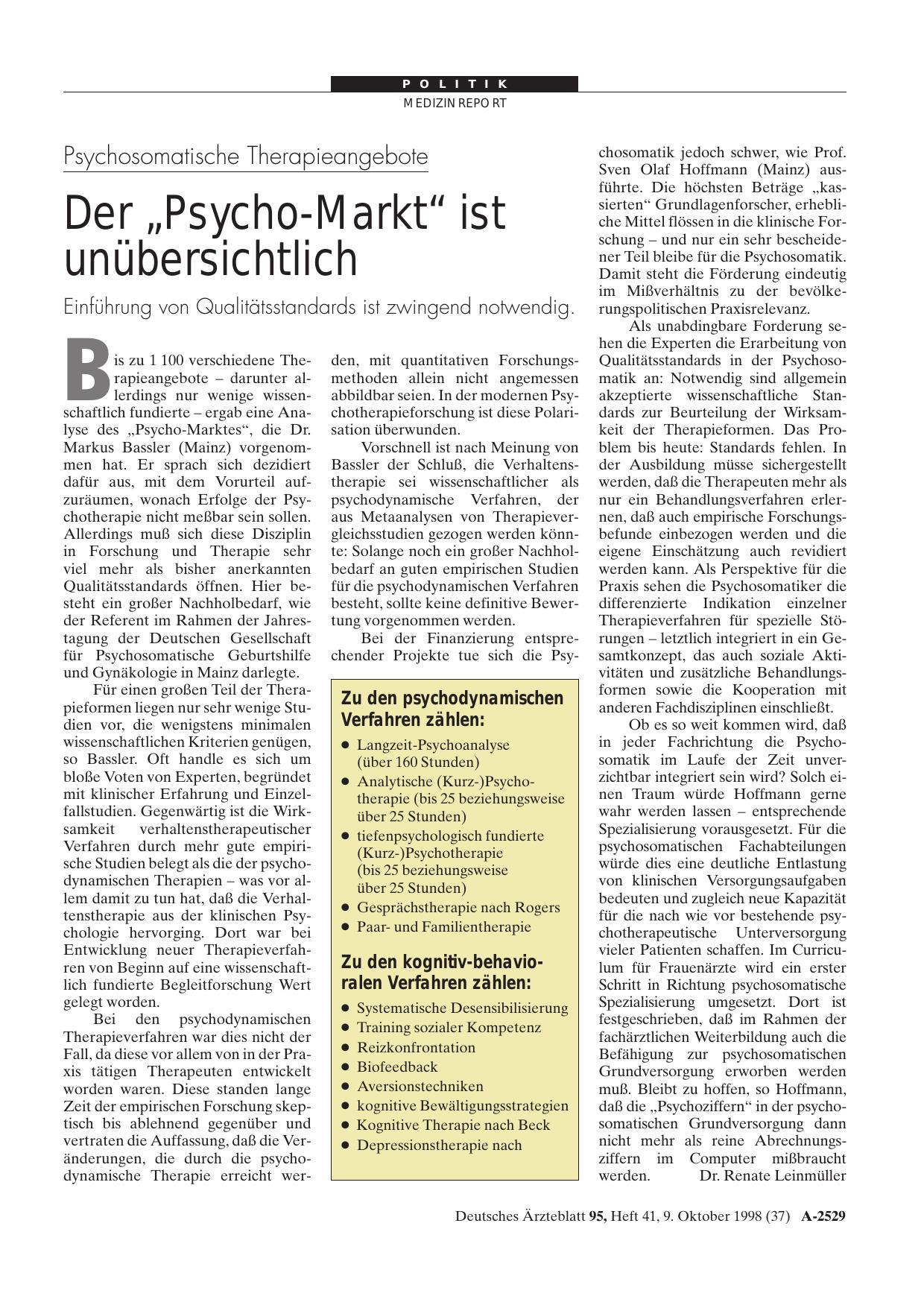 Vorschauseite 1: Zu den psychodynamischen Verfahren zählen