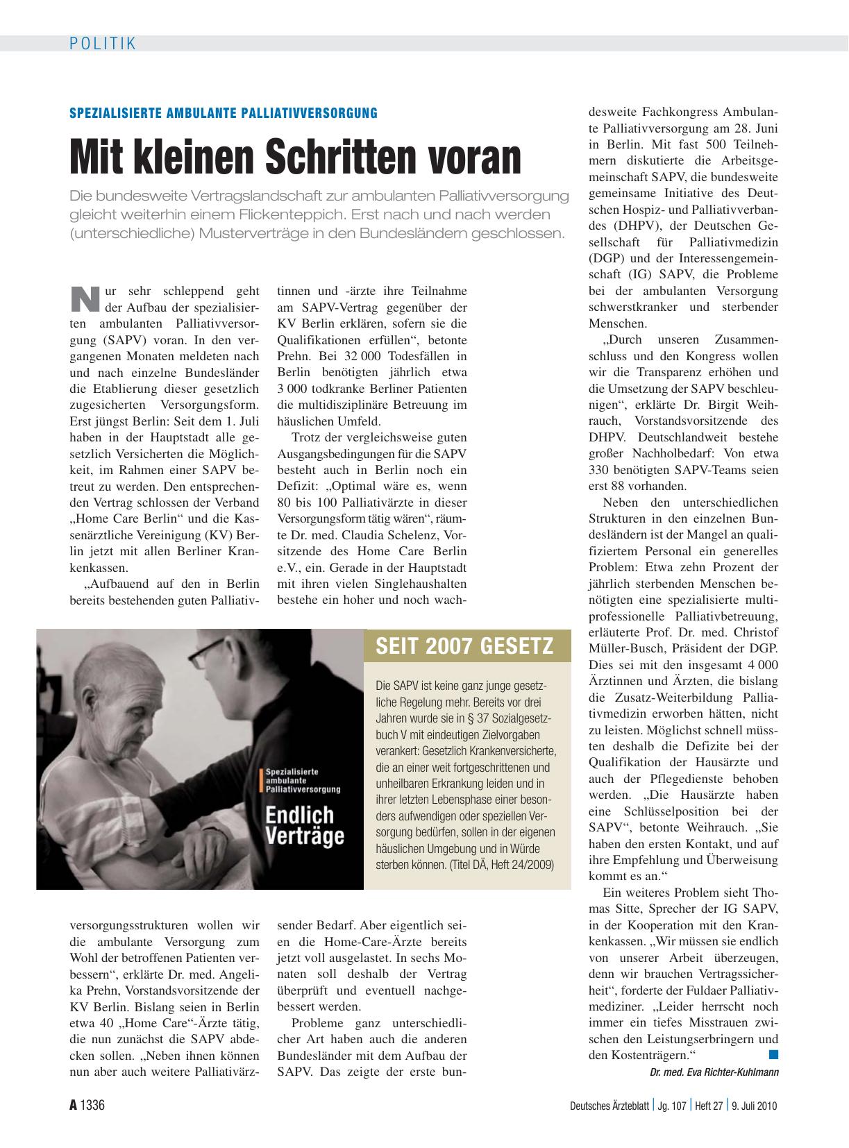 Vorschauseite 1: Spezialisierte Ambulante Palliativversorgung: Mit kleinen Schritten voran