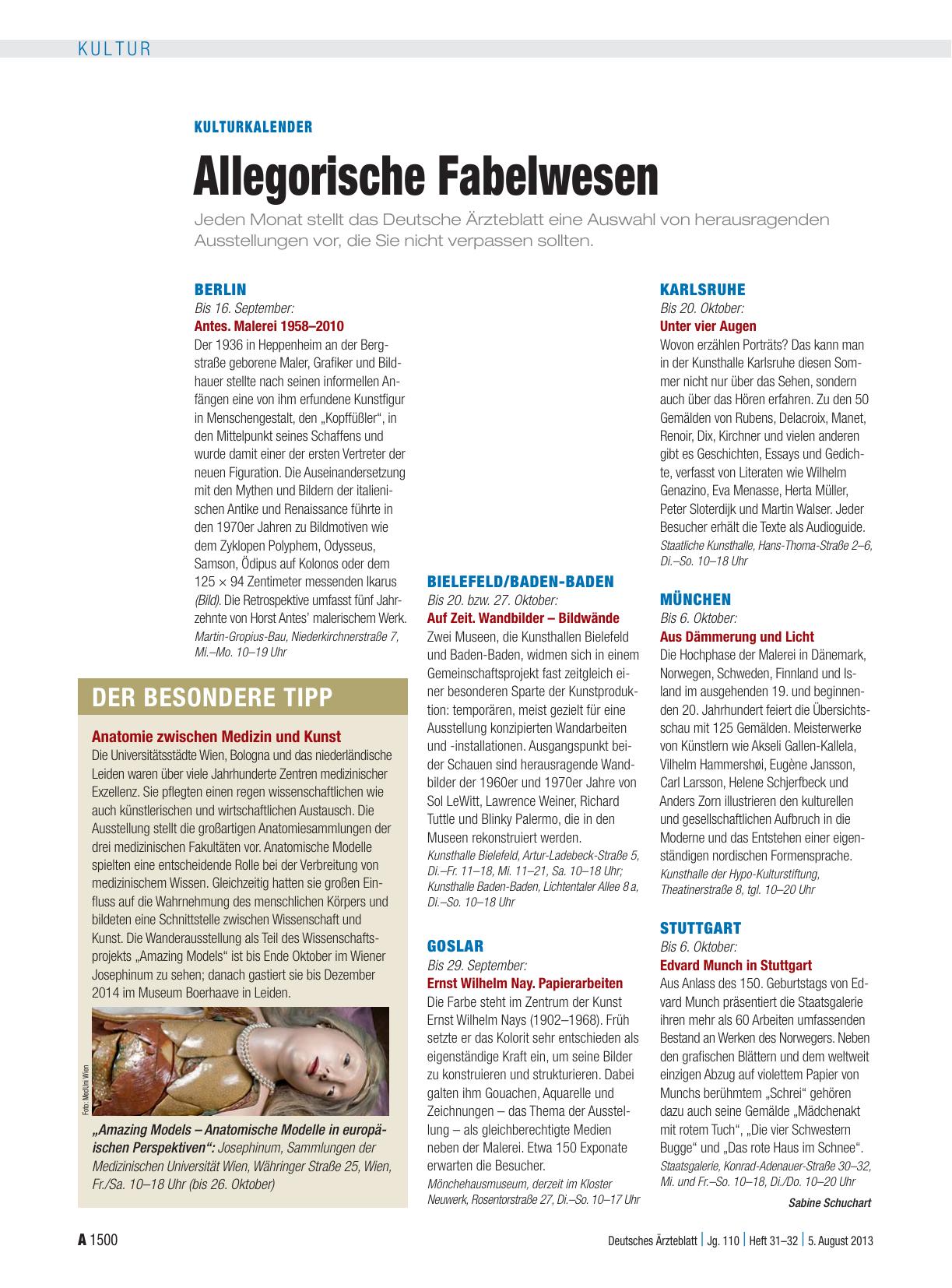 Vorschauseite 1: Kulturkalender: Allegorische Fabelwesen
