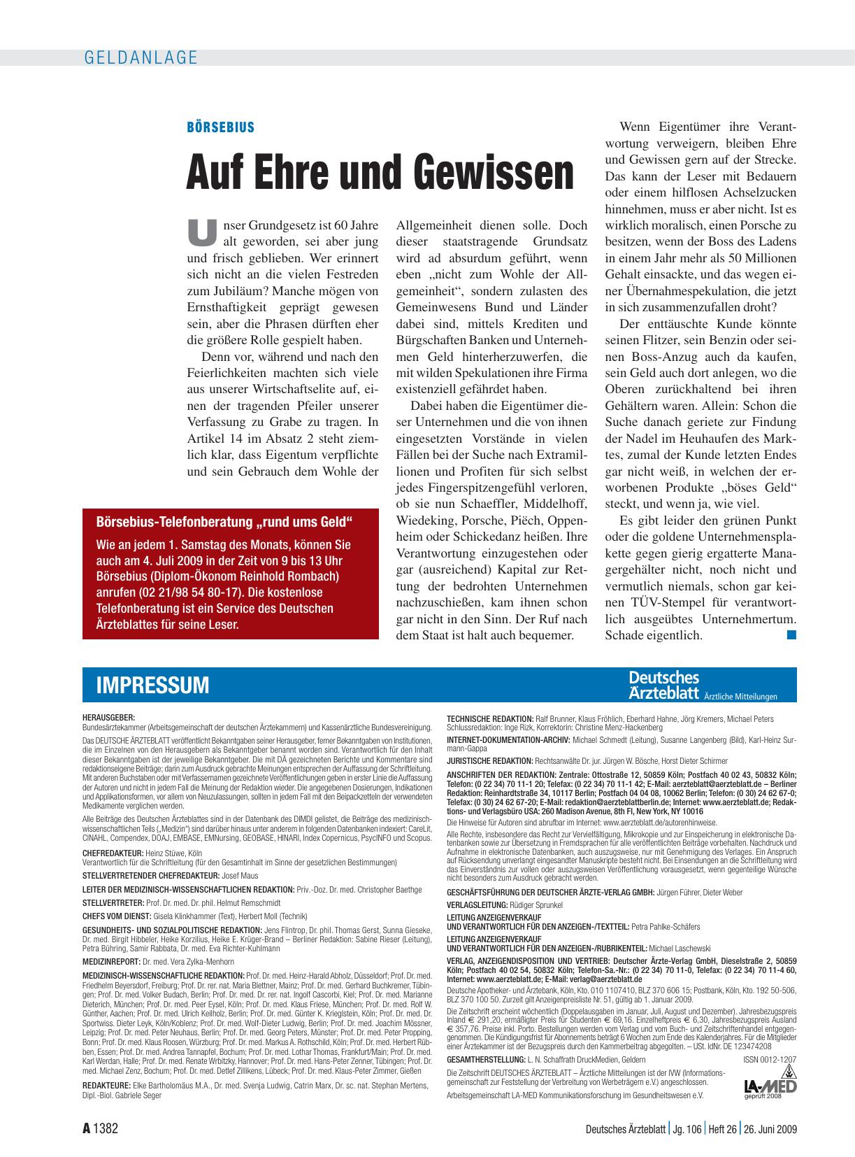 Vorschauseite 1: Börsebius: Auf Ehre und Gewissen