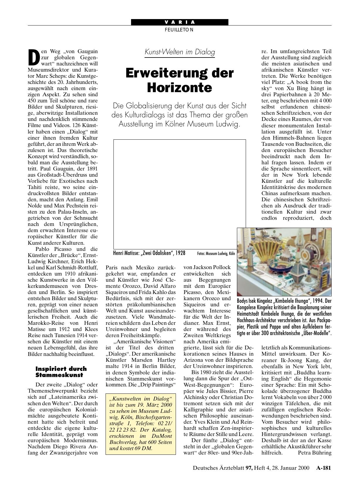 Vorschauseite 1: Kunst-Welten im Dialog: Erweiterung der Horizonte