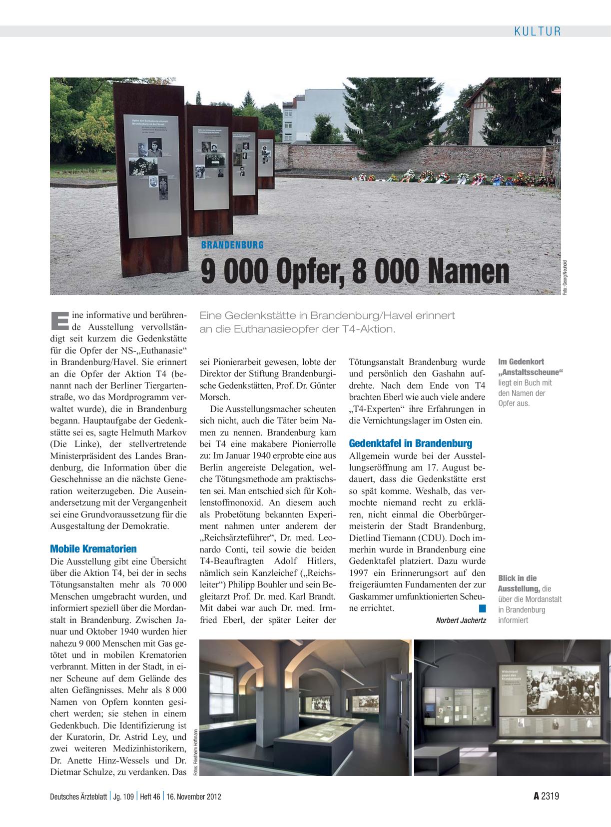 Vorschauseite 1: Brandenburg: 9 000 Opfer, 8 000 Namen