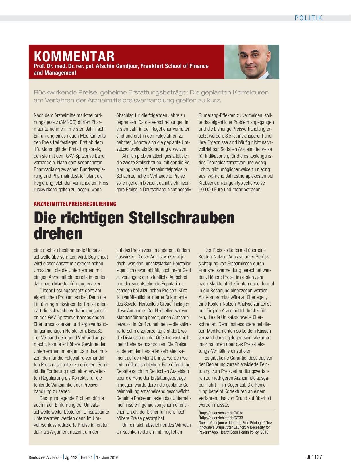 Vorschauseite 1: Arzneimittelpreisregulierung: Die richtigen Stellschrauben drehen