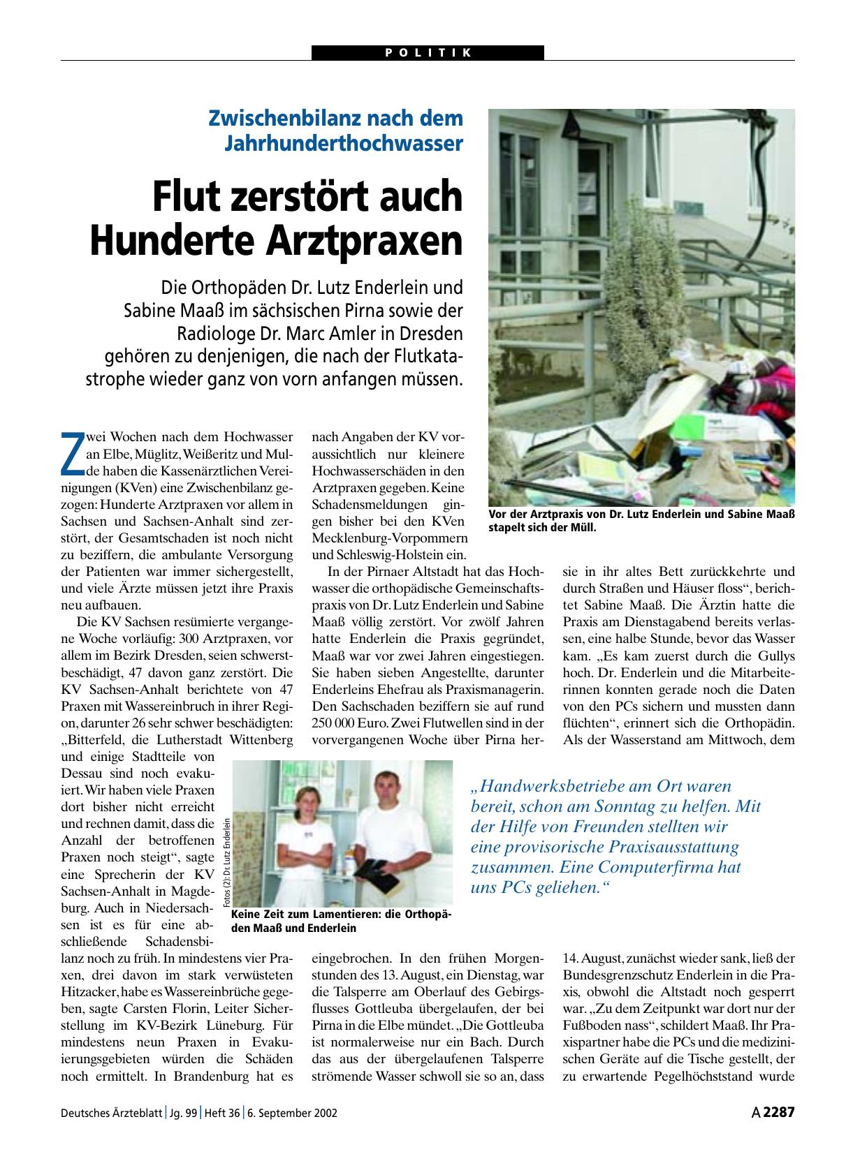 Vorschauseite 1: Zwischenbilanz nach dem Jahrhunderthochwasser: Flut zerstört auch Hunderte Arztpraxen