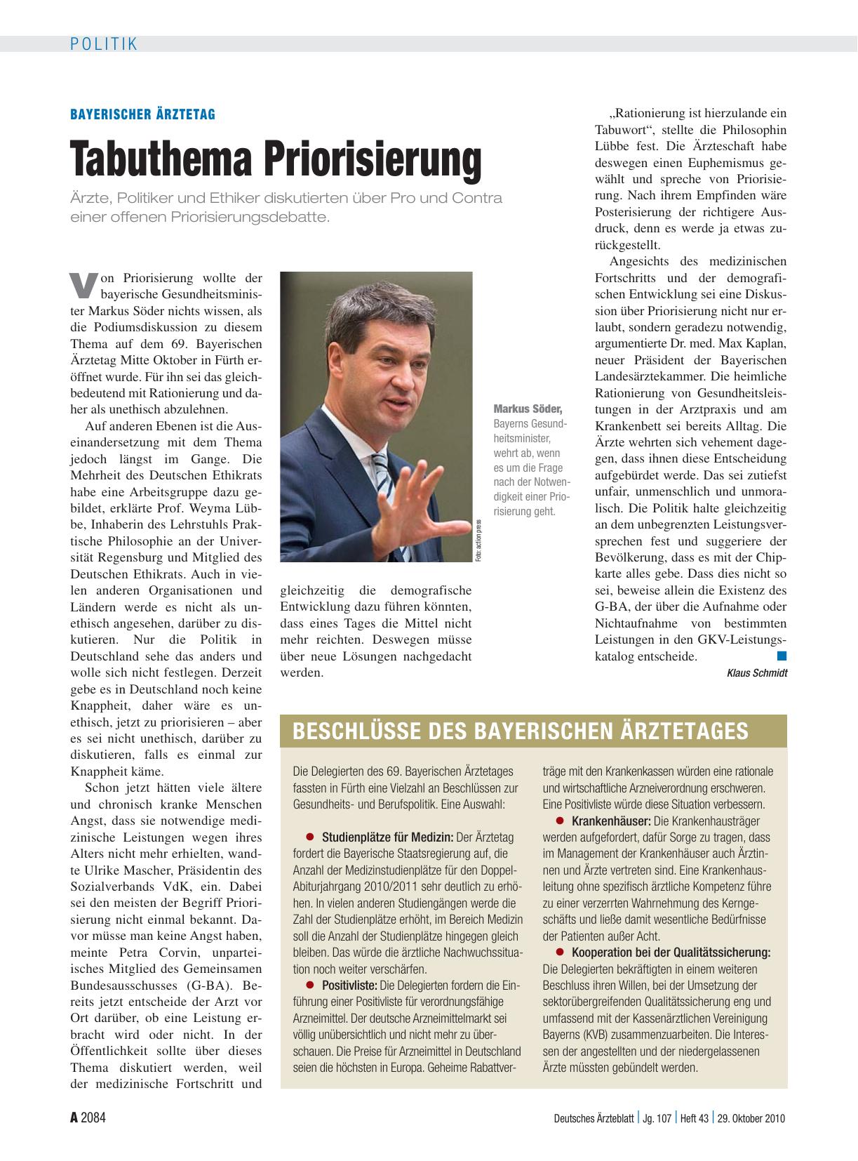 Vorschauseite 1: Bayerischer Ärztetag: Tabuthema Priorisierung