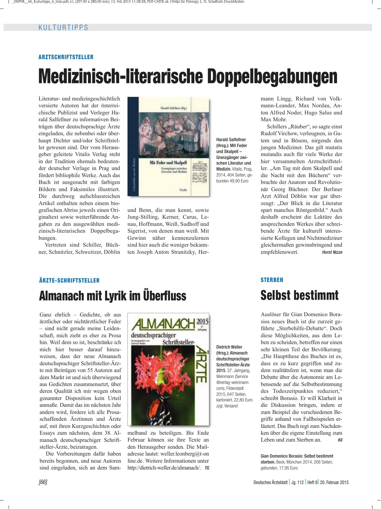Vorschauseite 1: Arztschriftsteller: Medizinisch-literarische Doppelbegabungen