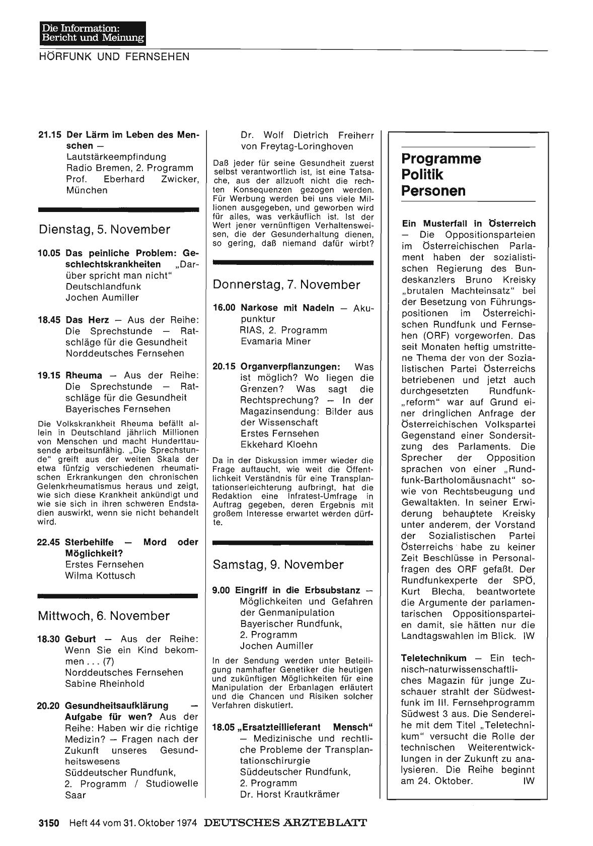 Vorschauseite 1: Programme, Politik, Personen