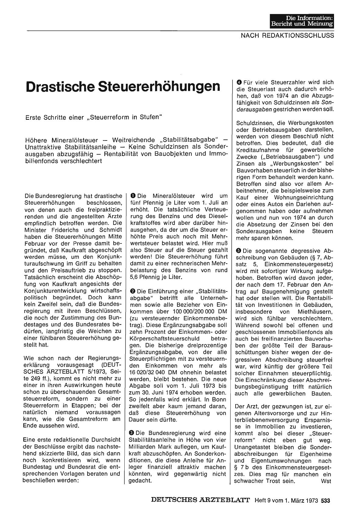 Vorschauseite 1: Nach Redaktionsschluss: Drastische Steuererhöhungen — Erste Schritte einer „Steuerreform in Stufen"