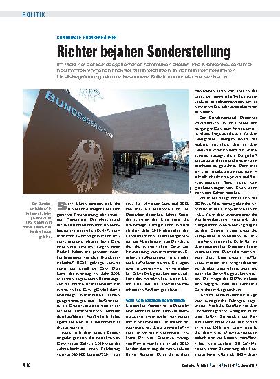 Vorschauseite 1: Kommunale Krankenhäuser: Richter bejahen Sonderstellung