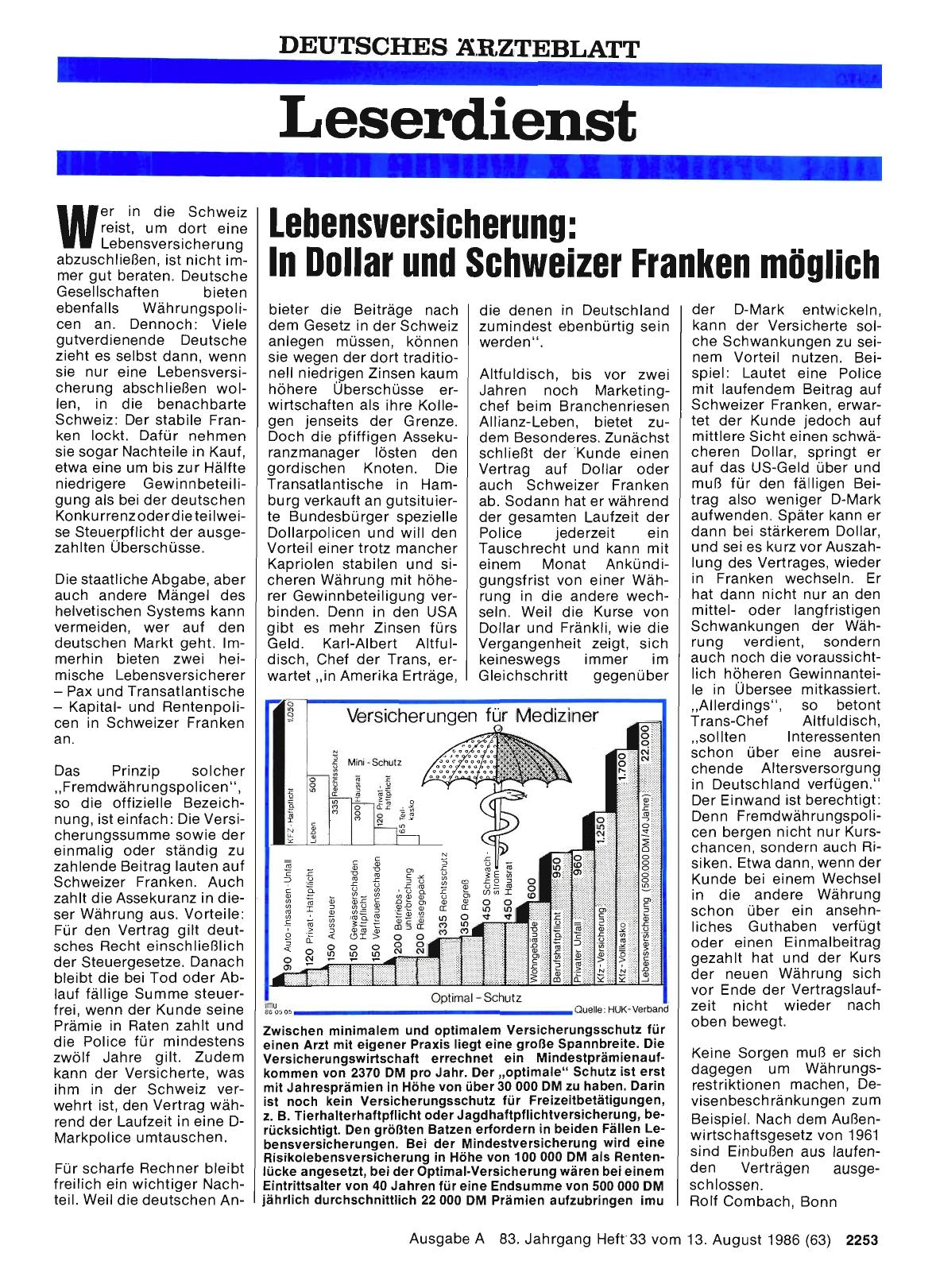 Vorschauseite 1: Lebensversicherung: In Dollar und Schweizer Franken möglich