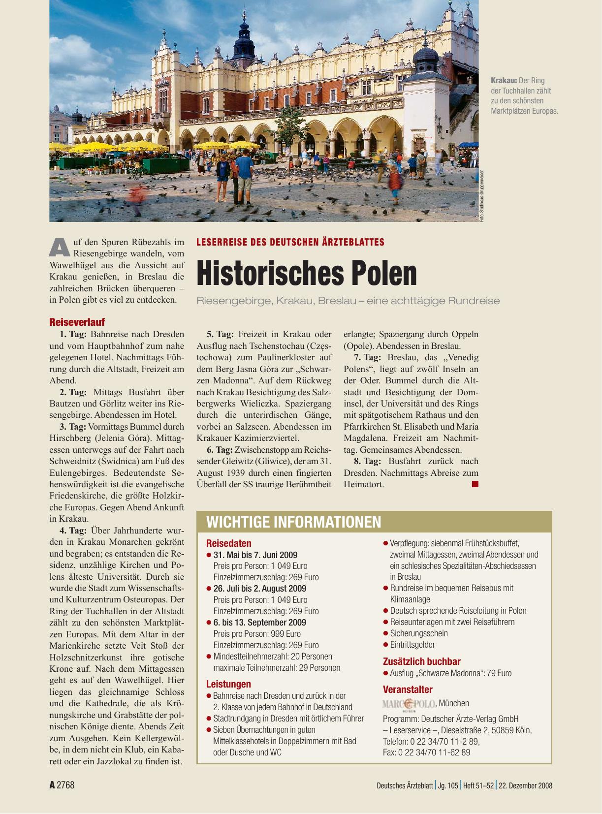 Vorschauseite 1: Historisches Polen: Riesengebirge, Krakau, Breslau – eine achttägige Rundreise