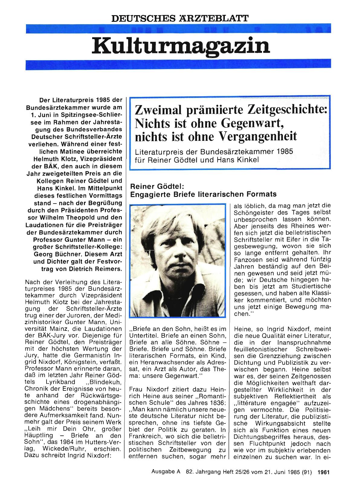 Vorschauseite 1: Zweimal prämiierte Zeitgeschichte: Nichts ist ohne Gegenwart, nichts ist ohne Vergangenheit