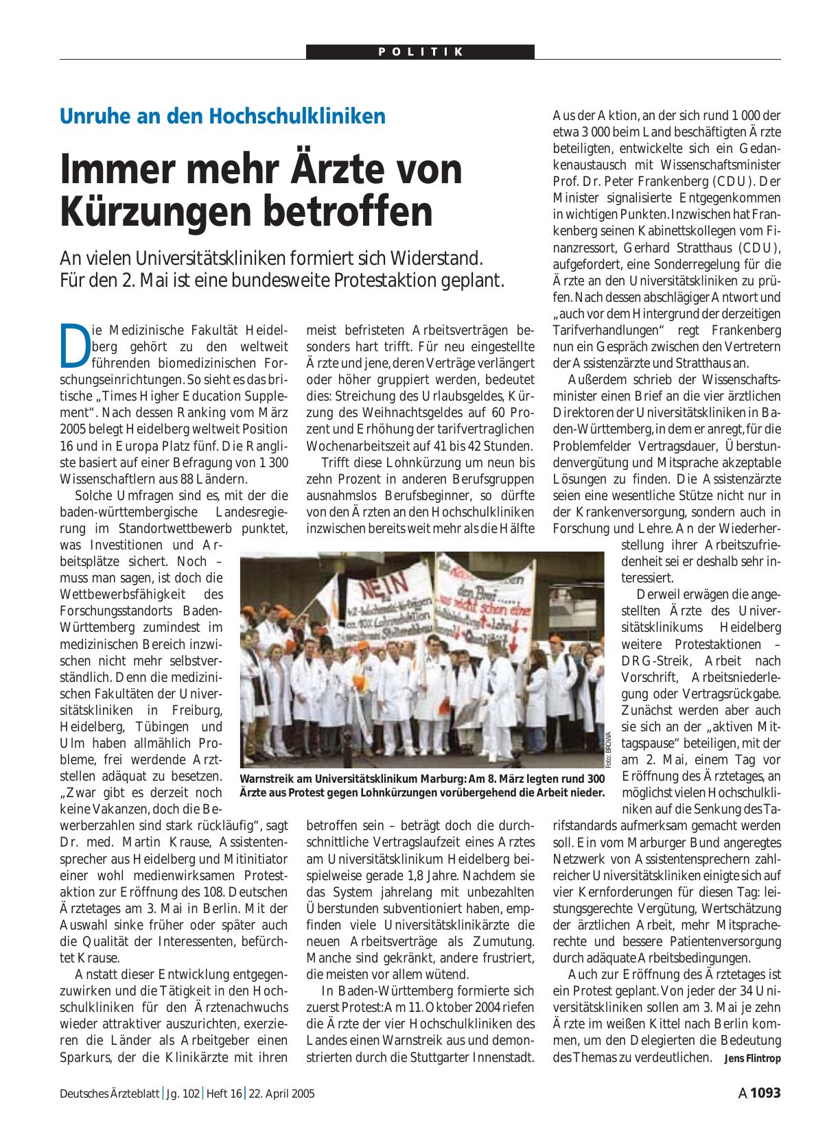 Vorschauseite 1: Unruhe an den Hochschulkliniken: Immer mehr Ärzte von Kürzungen betroffen