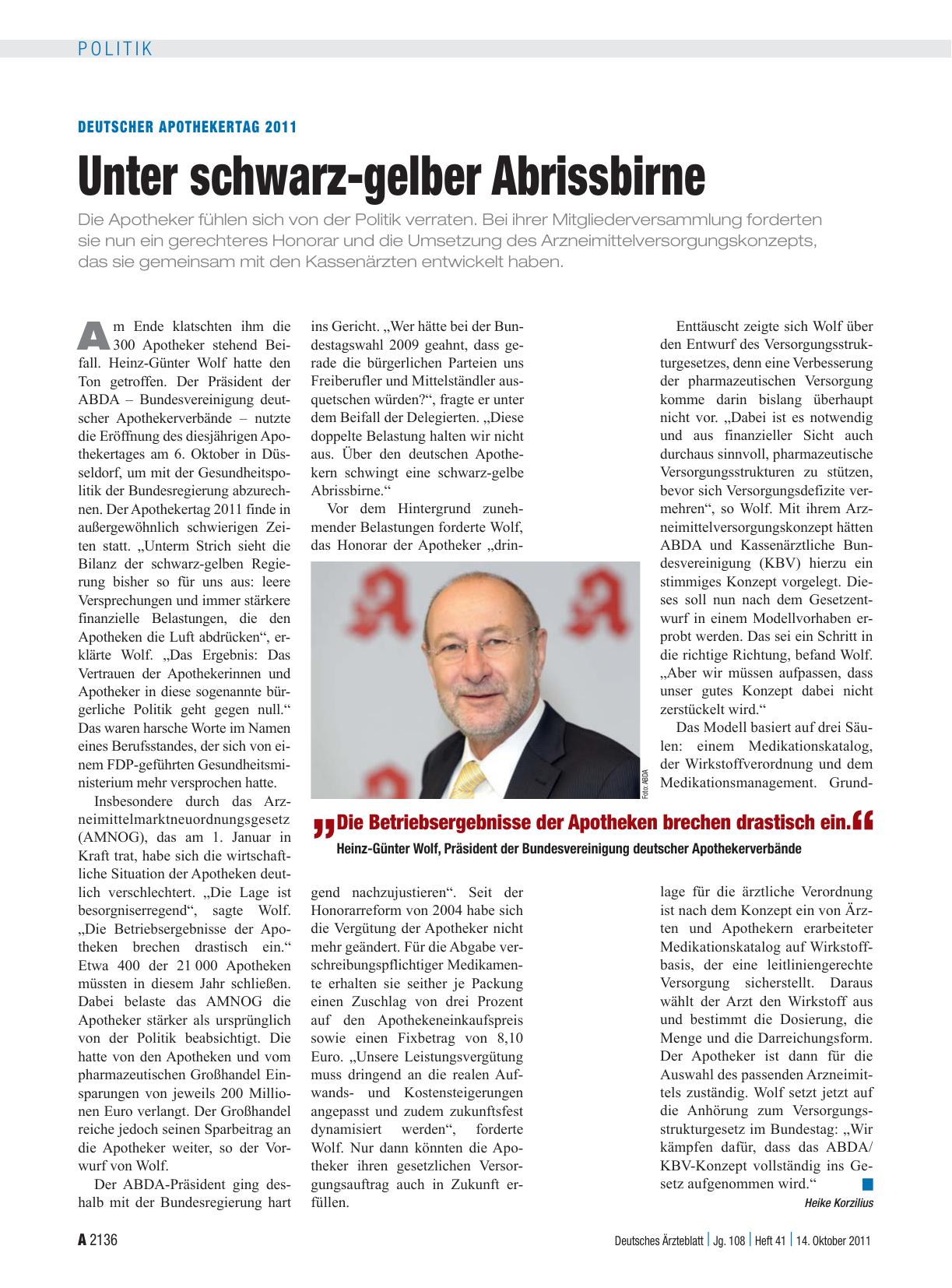 Vorschauseite 1: Deutscher Apothekertag 2011: Unter schwarz-gelber Abrissbirne