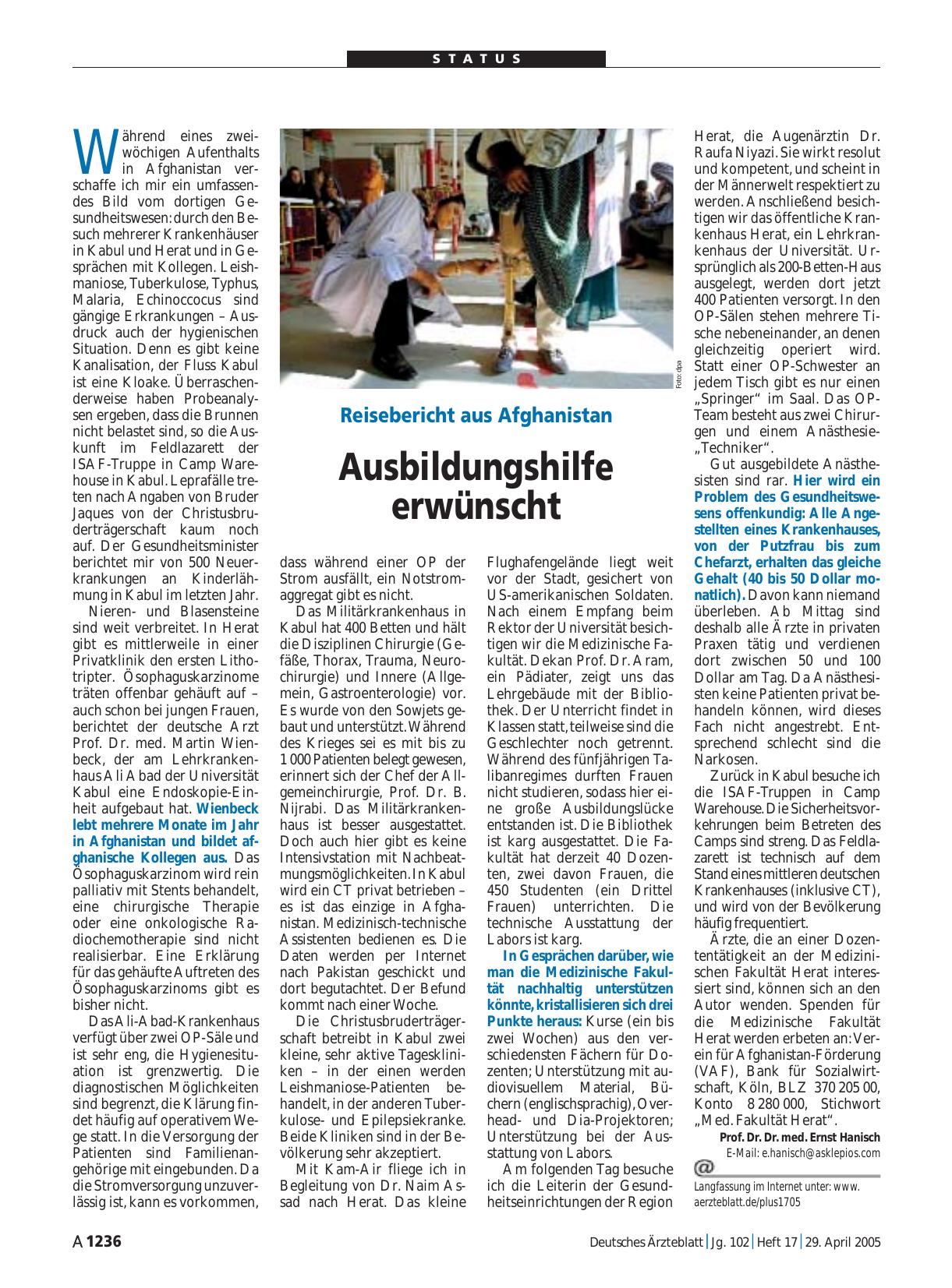 Vorschauseite 1: Reisebericht aus Afghanistan: Ausbildungshilfe erwünscht